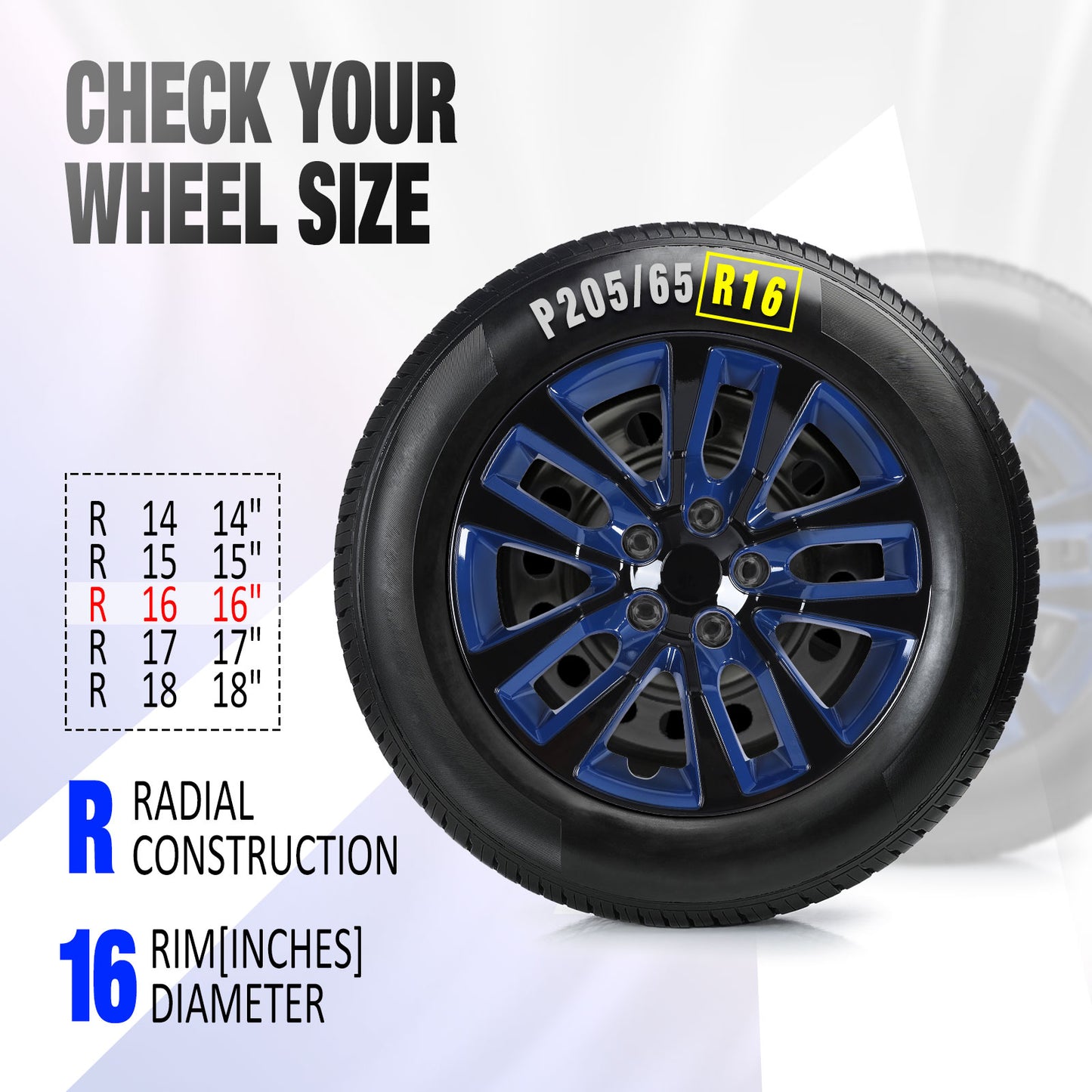 16 Inch Wheel Hubcaps for 2013-2018 Nissan Altima Sedan - Black Lacquer & Blue Lacquer