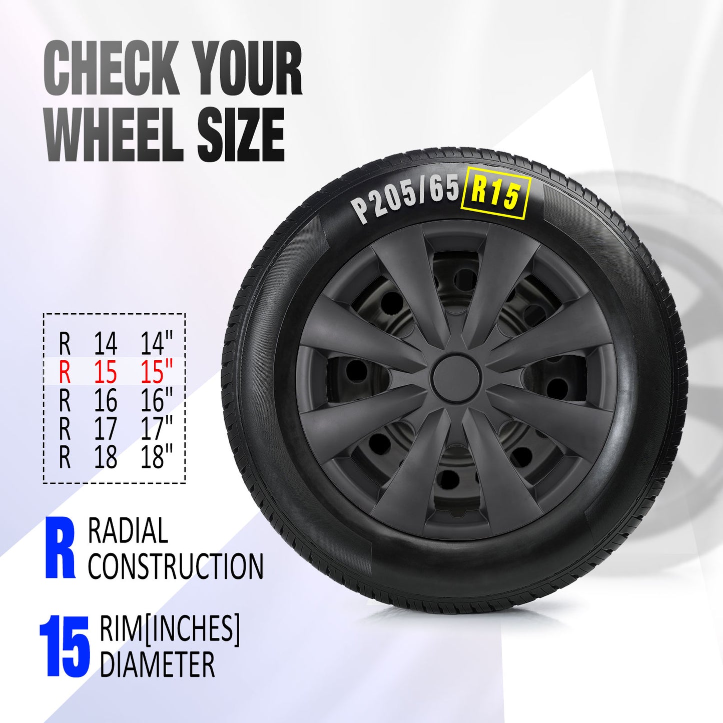15 Inch Wheel Hubcaps for 2009-2019 TOYOTA Corolla - Matte Black
