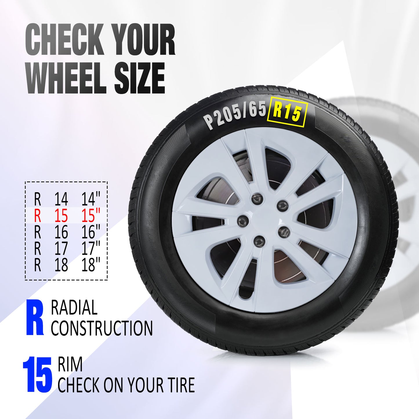 15 Inch Wheel Hubcaps for 2016-2022 TOYOTA Prius/ 2020-2024 TOYOTA Corolla - White Lacquer