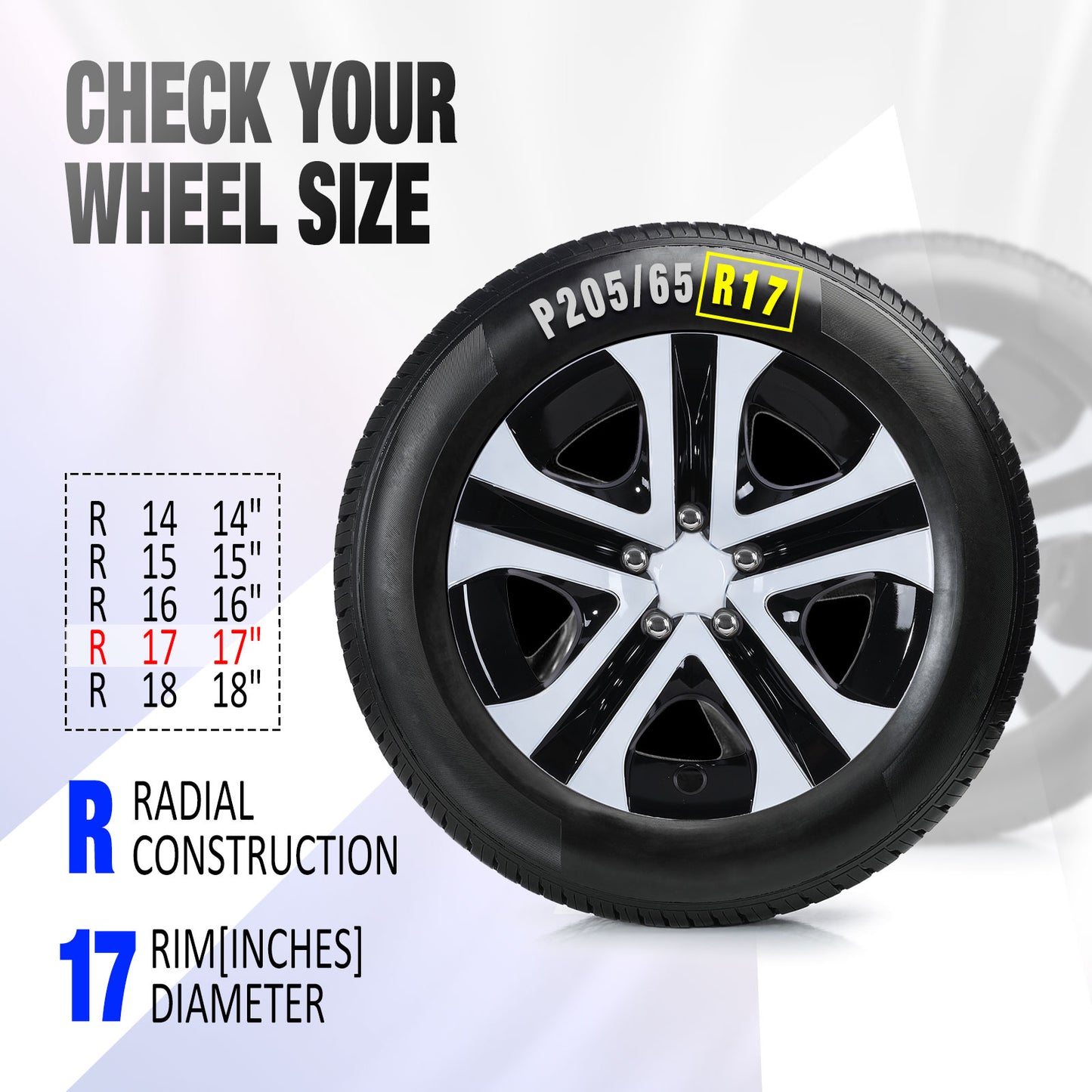 17 Inch Wheel Hubcaps for 2013-2018 TOYOTA RAV4 - White Lacquer& Black Lacquer