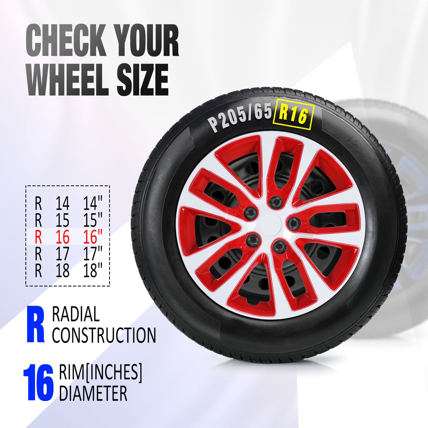 16 Inch Wheel Hubcaps for 2013-2018 Nissan Altima Sedan - White Lacquer & Red Lacquer
