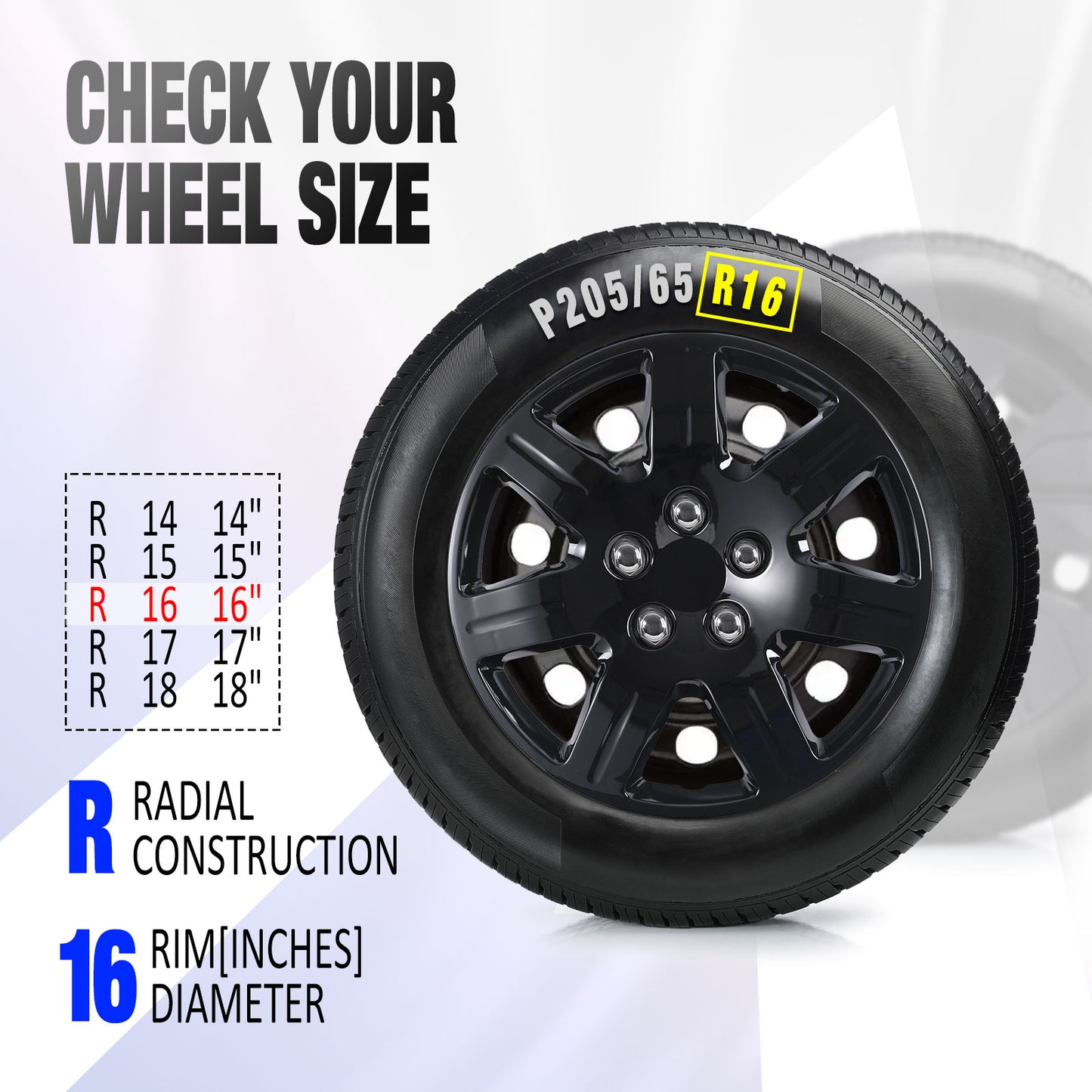 16 Inch Wheel Hubcaps for 2006-2011 Honda Civic - Black Lacquer