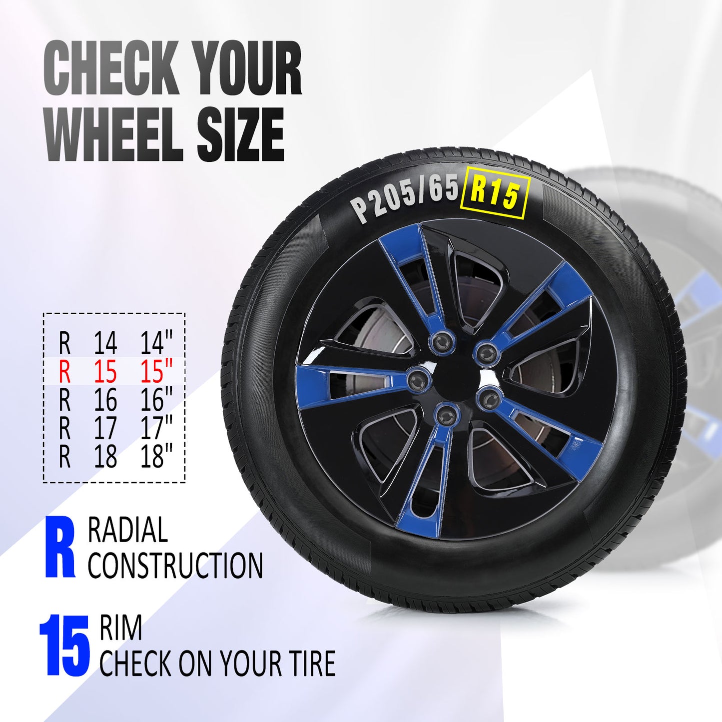 15 Inch Wheel Hubcaps for 2016-2022 TOYOTA Prius/ 2020-2024 TOYOTA Corolla - Black Lacquer& Blue Lacquer