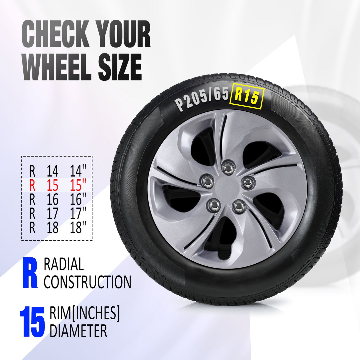 15 Inch Wheel Hubcaps for 2013-2015 Honda Civic Sedan/ 2013 Honda Civic Coupe - Lacquer