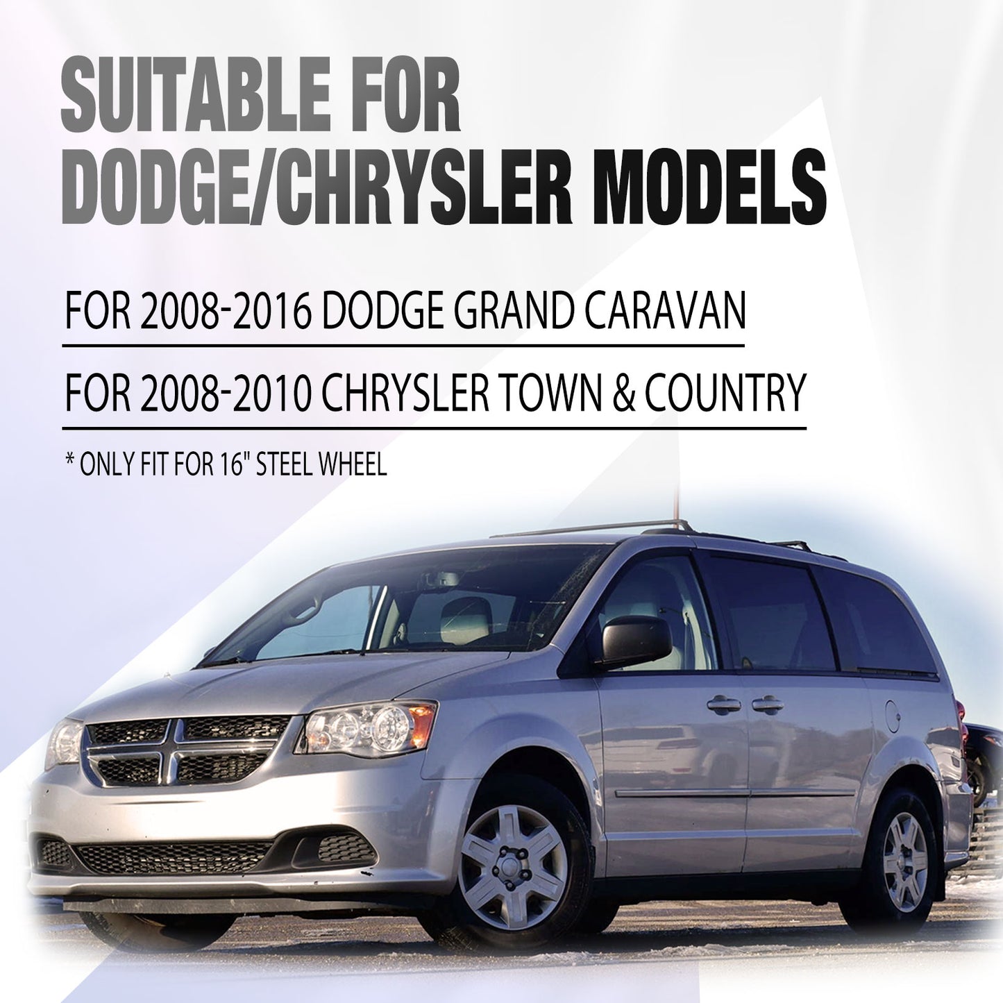 16 Inch Wheel Hubcaps for 2008-2016 Dodge Grand & Caravan/2008-2010 Chrysler Town & Country - Lacquer