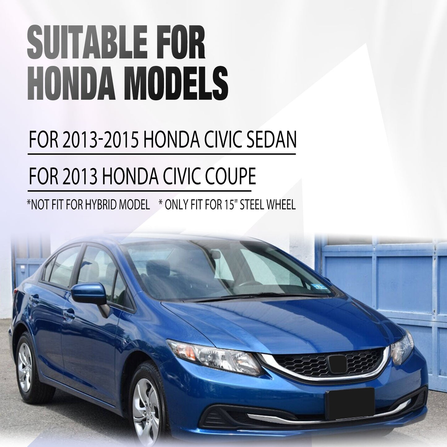 15 Inch Wheel Hubcaps for 2013-2015 Honda Civic Sedan/ 2013 Honda Civic Coupe - Silver Lacquer & Black Lacquer