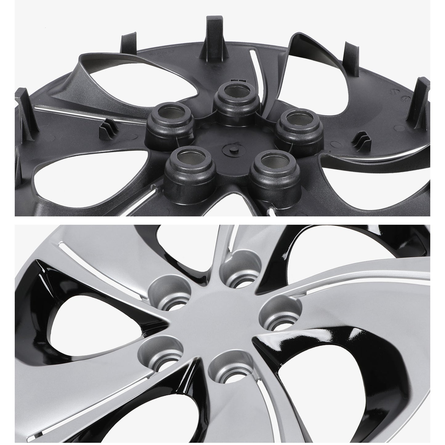 15 Inch Wheel Hubcaps for 2013-2015 Honda Civic Sedan/ 2013 Honda Civic Coupe - Silver Lacquer & Black Lacquer