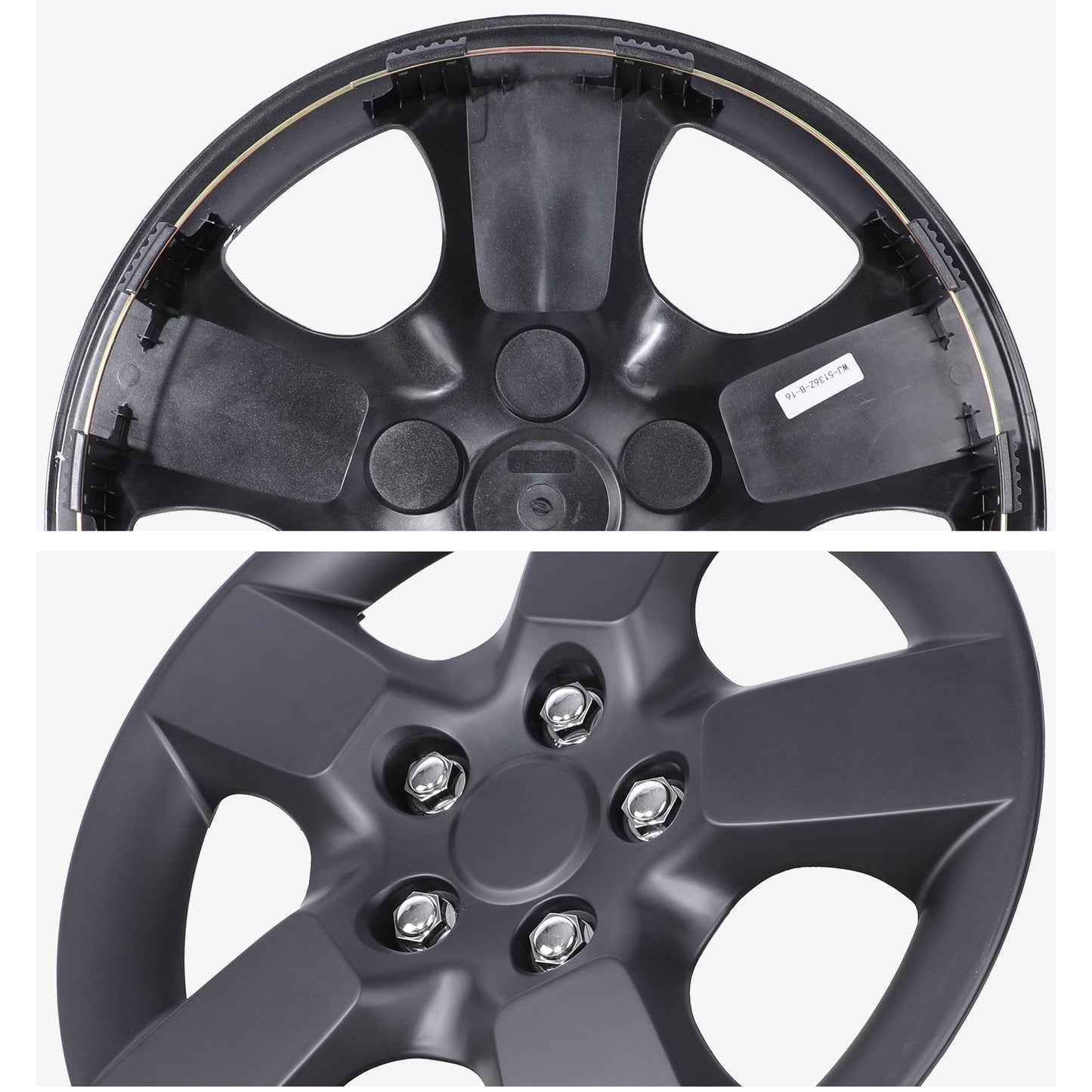 16 Inch Wheel Hubcaps for 2008-2015 Nissan Rogue w/decorative screws - Matte Black