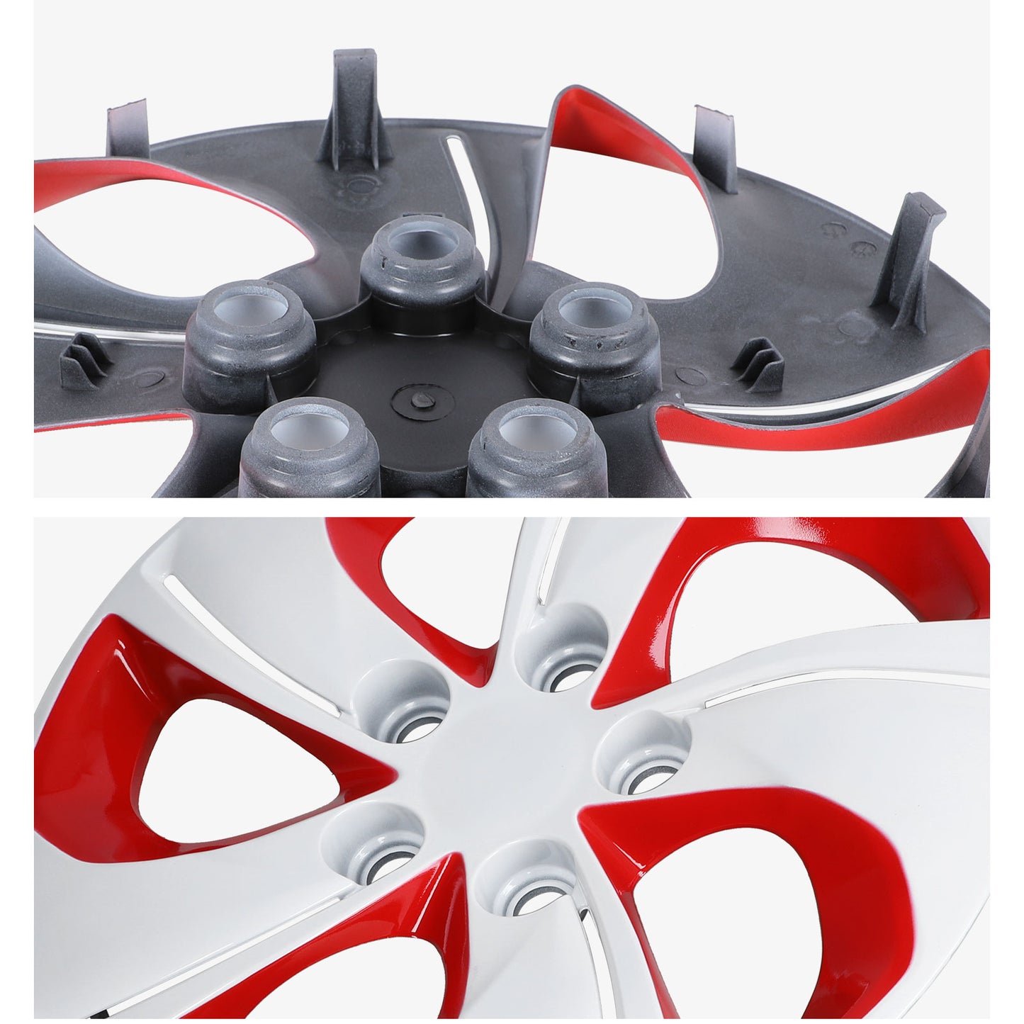 15 Inch Wheel Hubcaps for 2013-2015 Honda Civic Sedan/ 2013 Honda Civic Coupe - White Lacquer & Red Lacquer