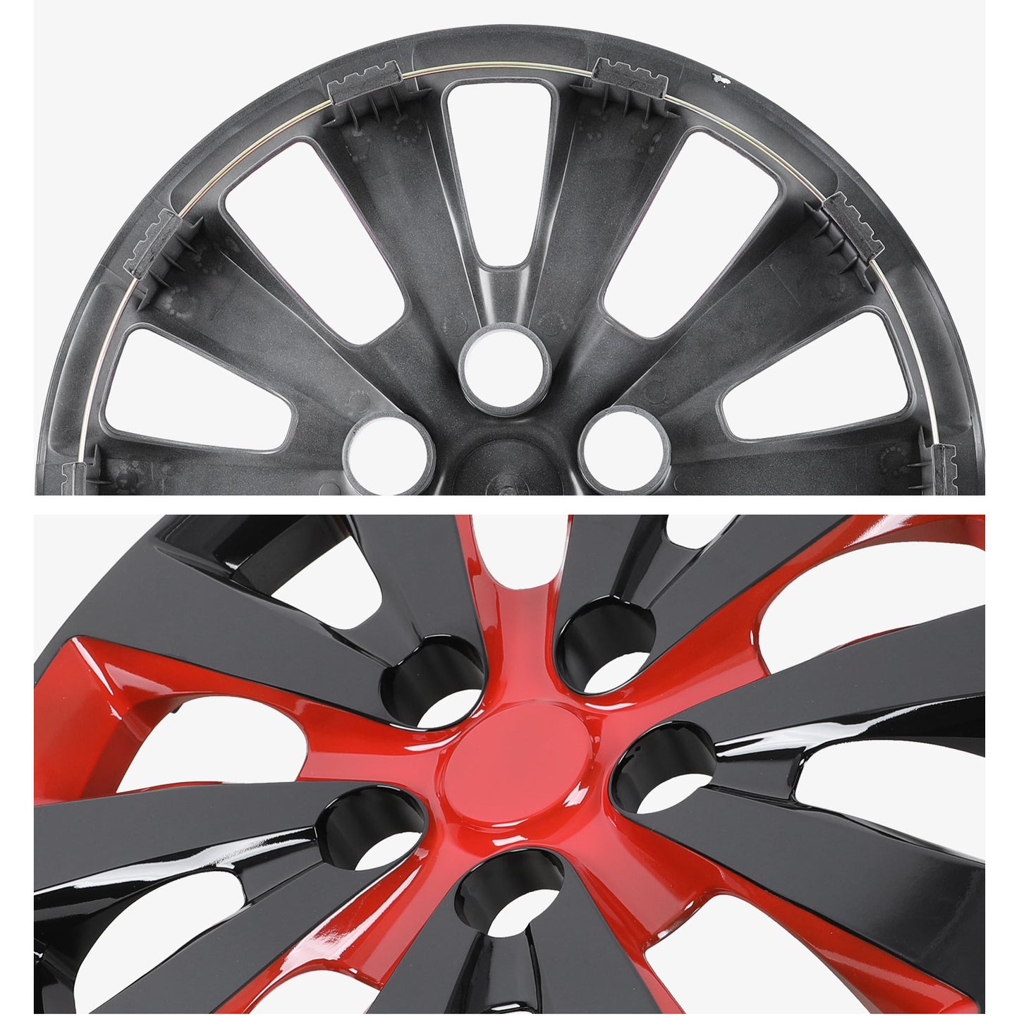 16 Inch Wheel Hubcaps for 2011-2017 Nissan Leaf/ 2013-2019 Nissan Sentra - Black Lacquer & Red Lacquer