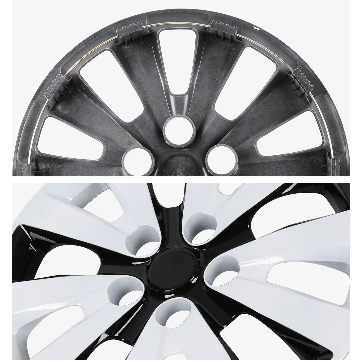 16 Inch Wheel Hubcaps for 2011-2017 Nissan Leaf/ 2013-2019 Nissan Sentra - Black Lacquer & White Lacquer