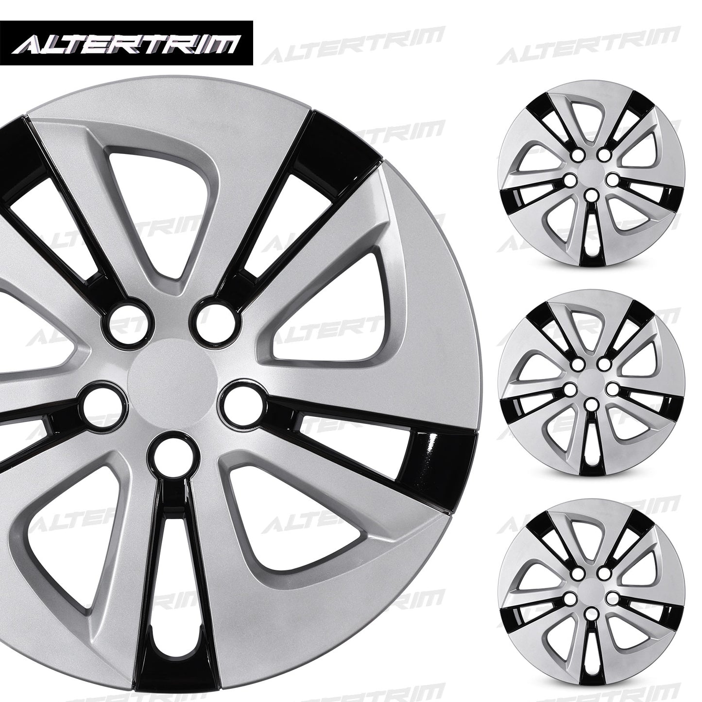 15 Inch Wheel Hubcaps for 2016-2022 TOYOTA Prius/ 2020-2024 TOYOTA Corolla - Silver Lacquer & Black Lacquer