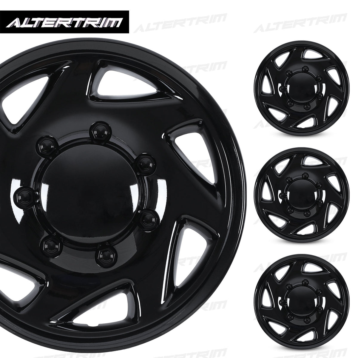 16 Inch Wheel Skins for 1992-2014 Ford E Series Van - Black Lacquer