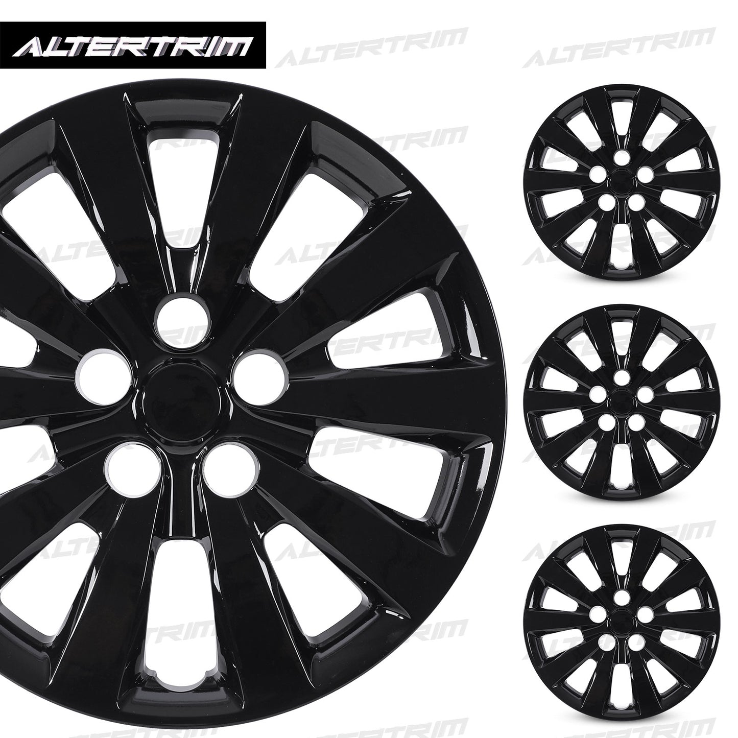 16 Inch Wheel Hubcaps for 2011-2017 Nissan Leaf/ 2013-2019 Nissan Sentra - Black Lacquer