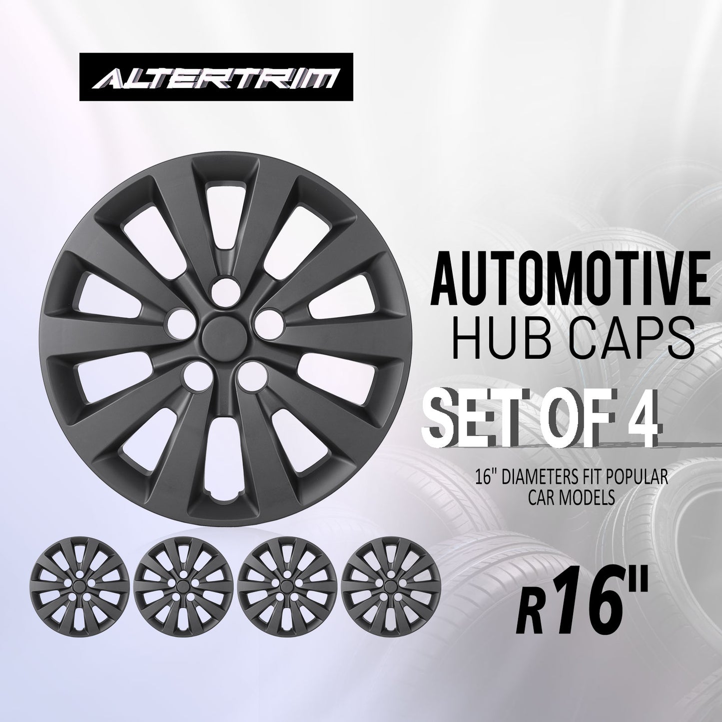 16 Inch Wheel Hubcaps for 2011-2017 Nissan Leaf/ 2013-2019 Nissan Sentra - Matte Black