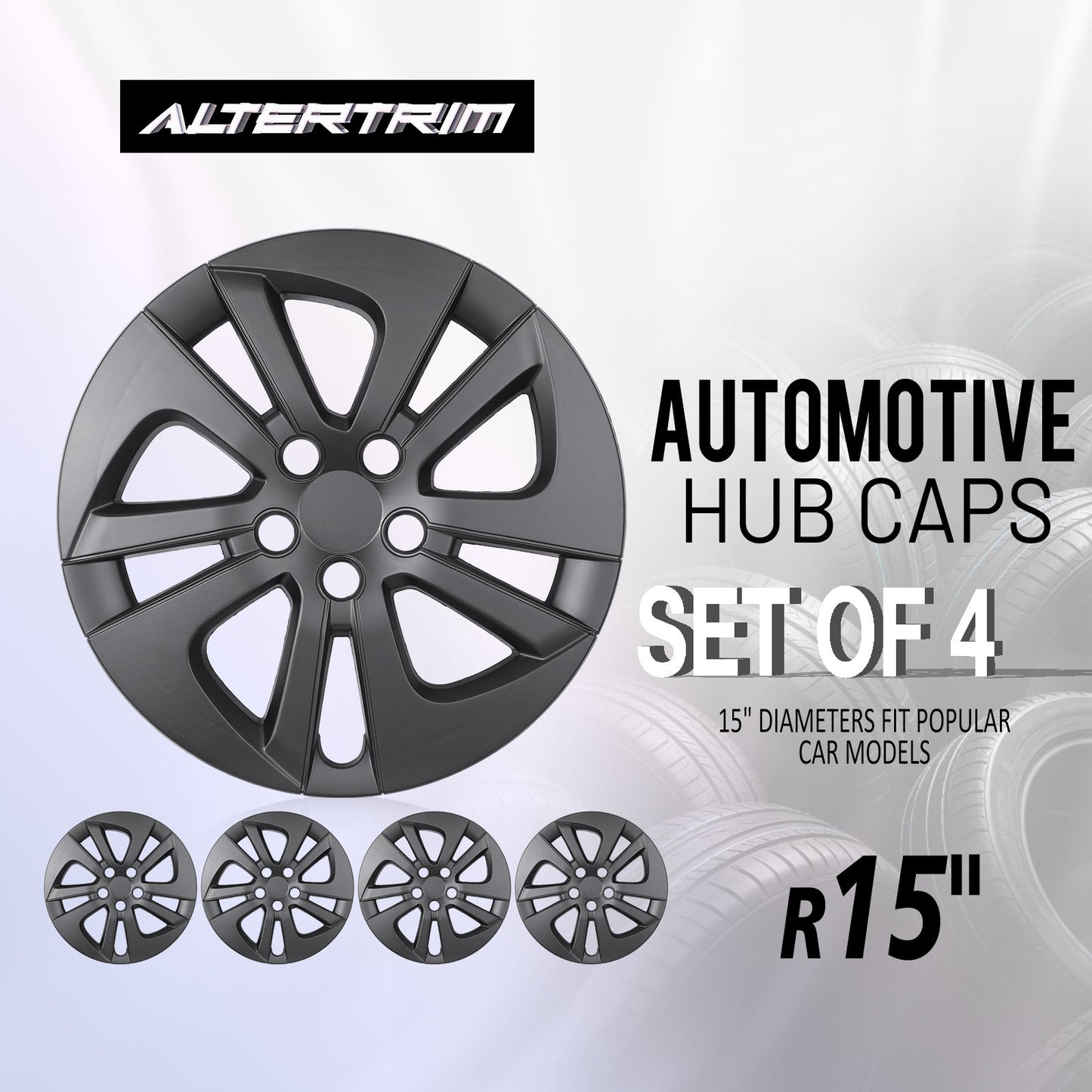 15 Inch Wheel Hubcaps for 2016-2022 TOYOTA Prius/ 2020-2024 TOYOTA Corolla - Matte Black