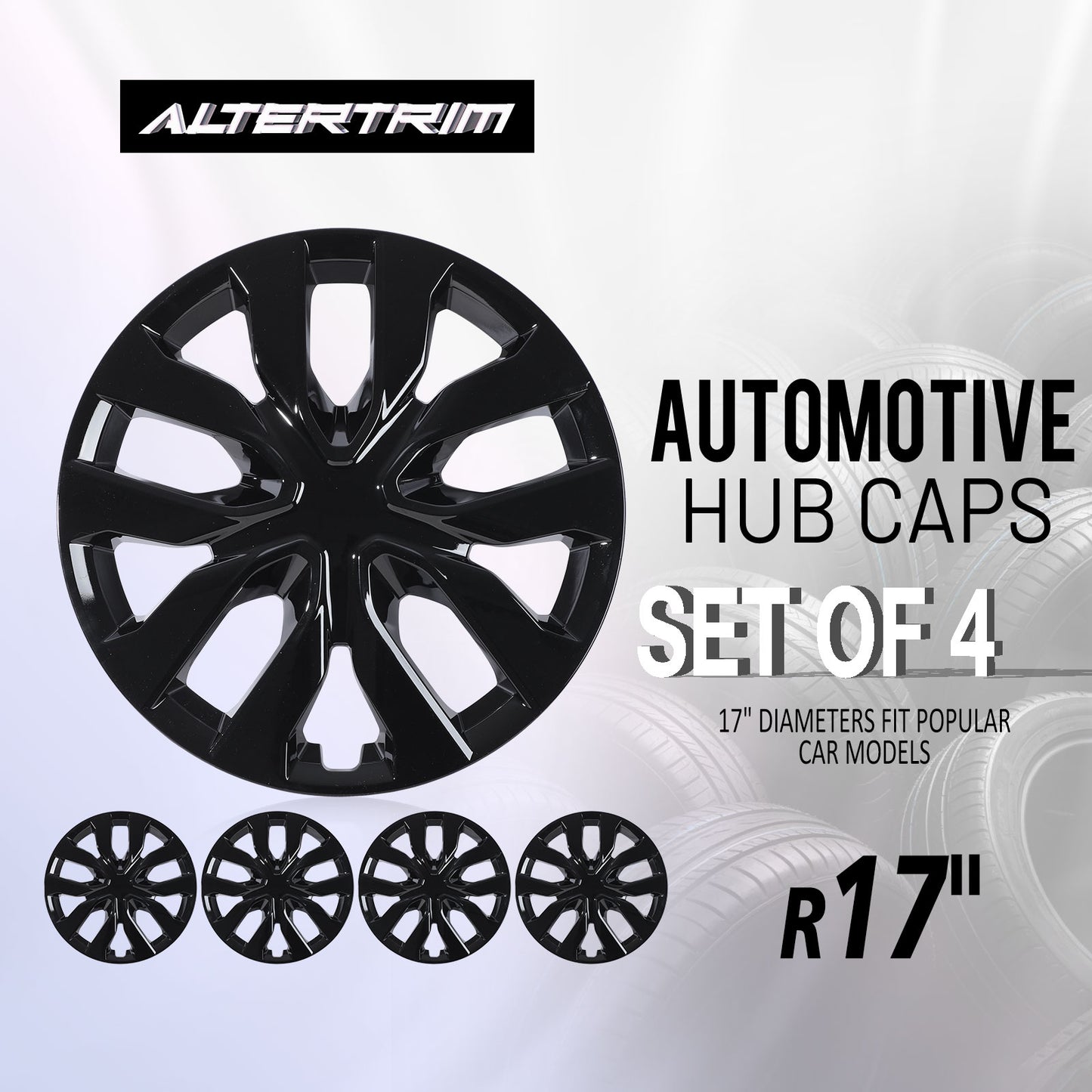 17 Inch Wheel Hubcaps for 2014-2020 Nissan Rogue - Black Lacquer