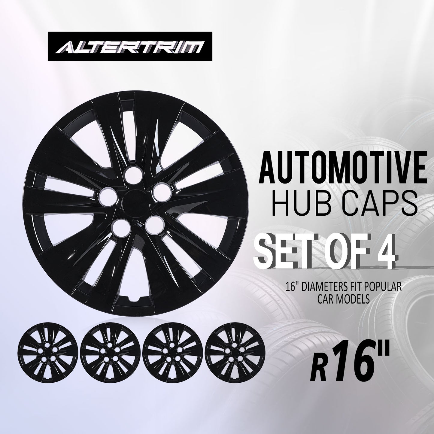 16 Inch Wheel Hubcaps for 2020-2026 Nissan Sentra - Black Lacquer