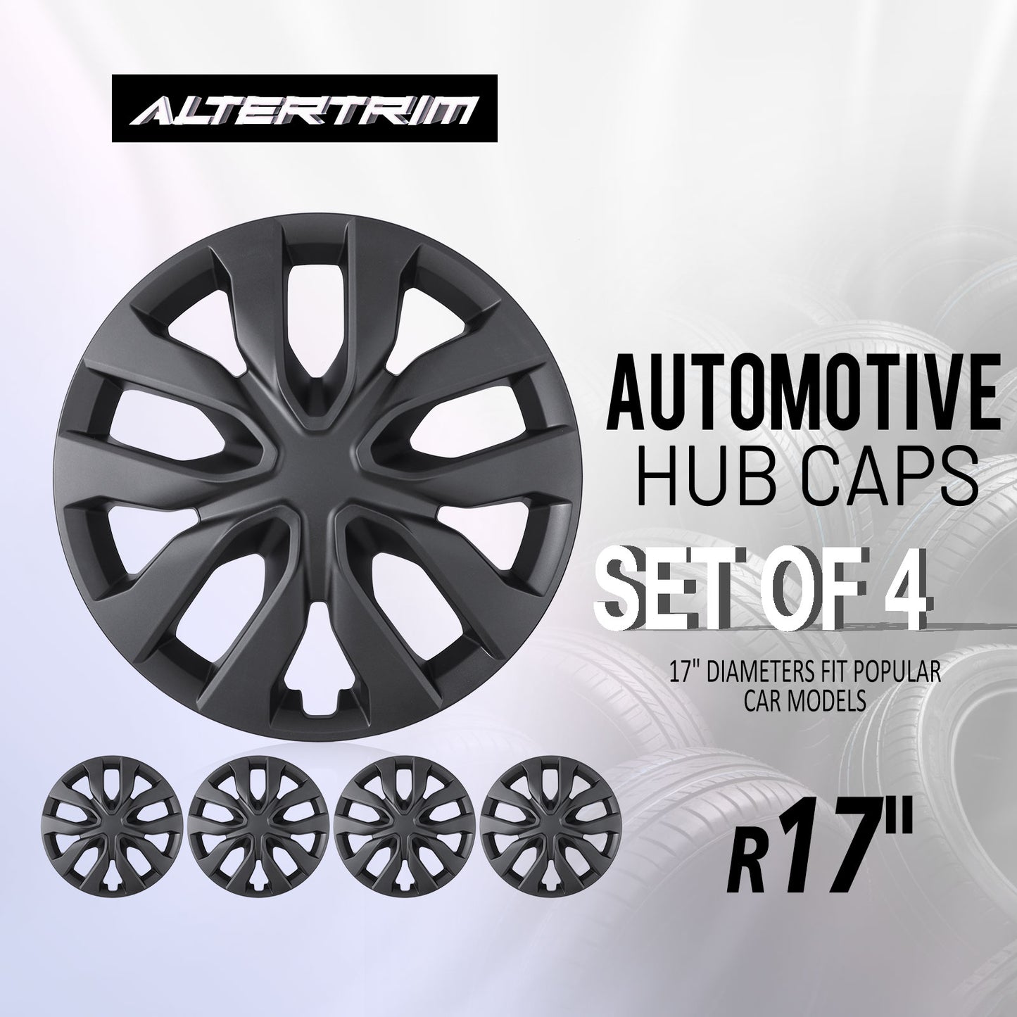 17 Inch Wheel Hubcaps for 2014-2020 Nissan Rogue - Matte Black