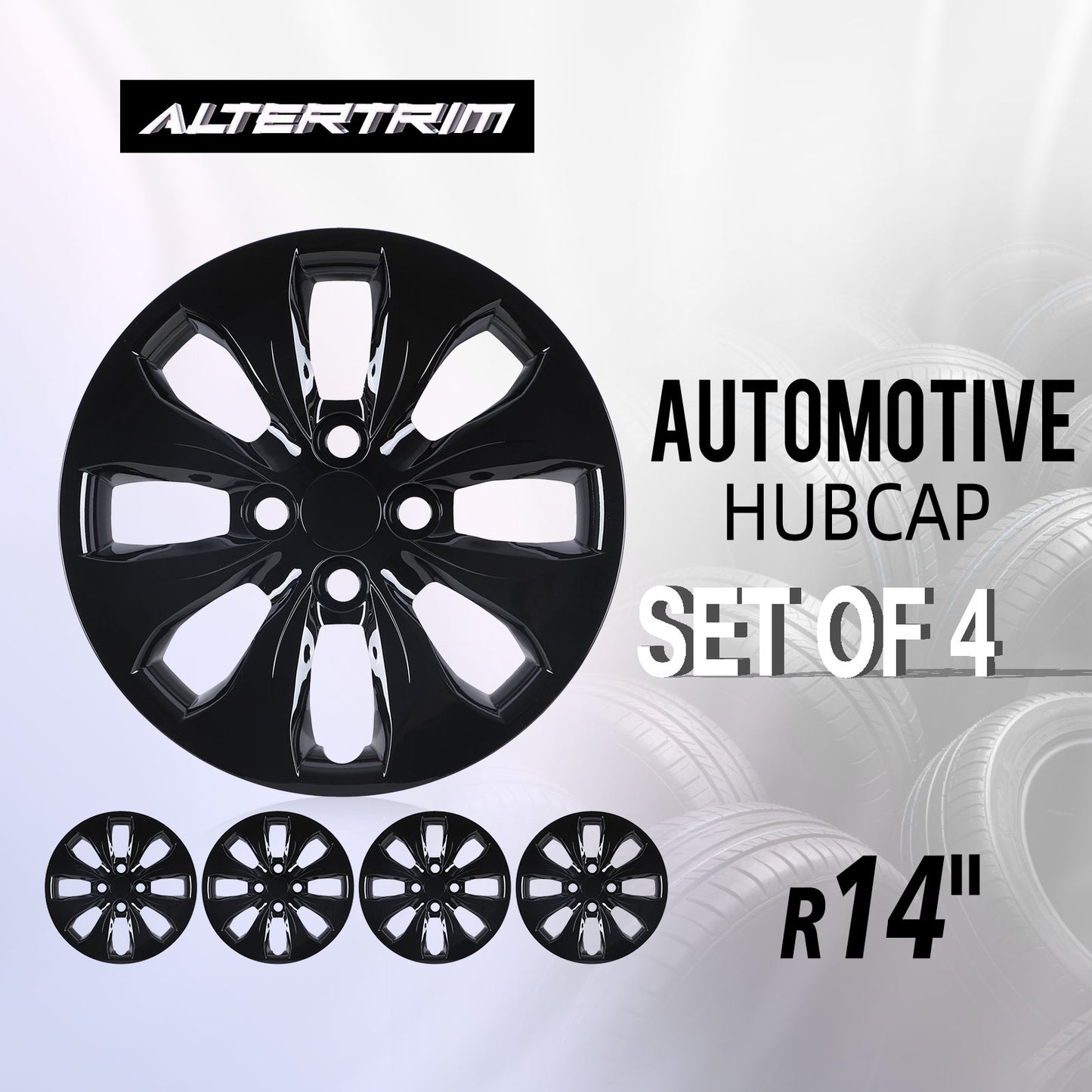 14 Inch Wheel Hubcaps for 2012-2017 Hyundai Accent Hatchback/Sedan - Black Lacquer