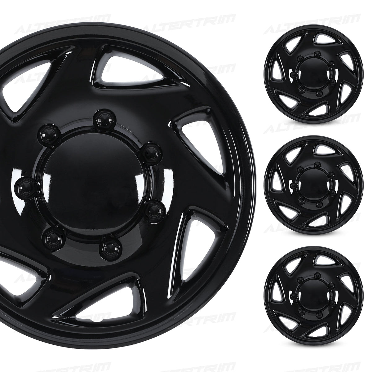 16 Inch Wheel Skins for 1992-2014 Ford E Series Van - Black Lacquer
