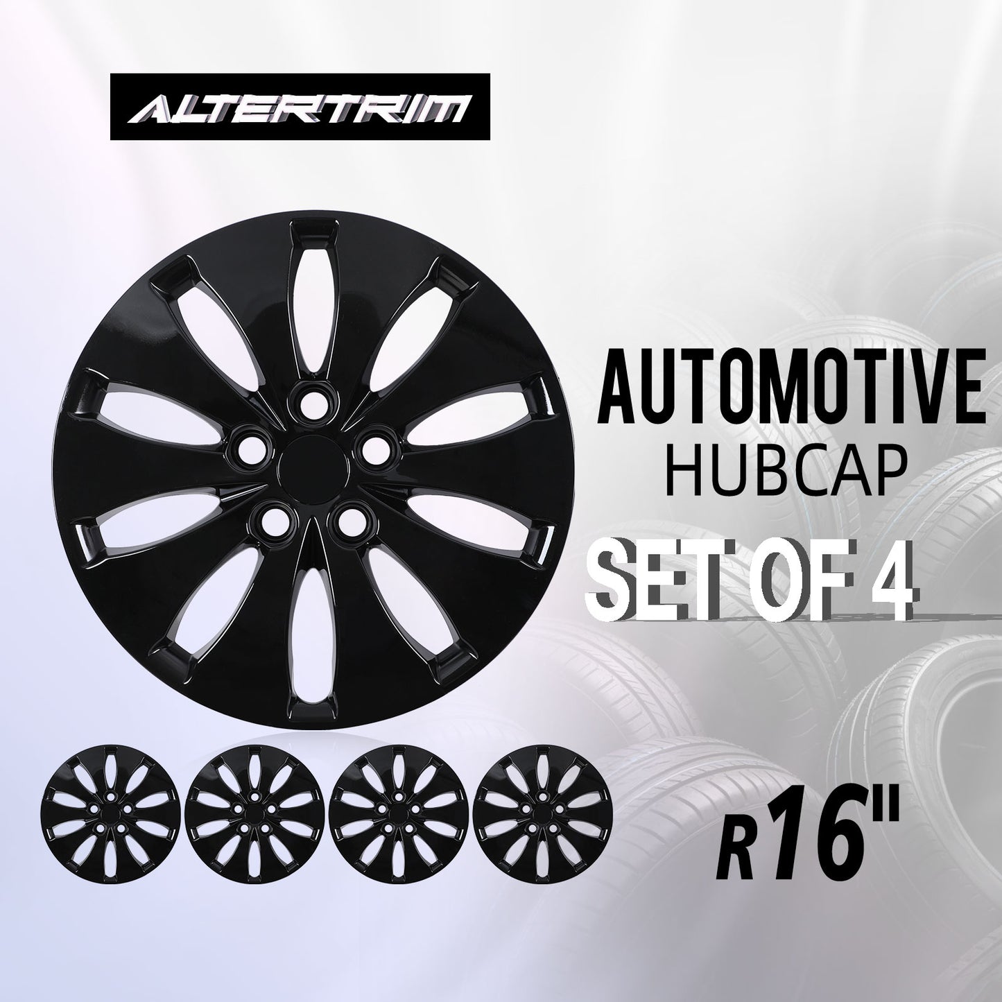 16 Inch Wheel Hubcaps for 2008-2012 Honda Accord Sedan - Black Lacquer