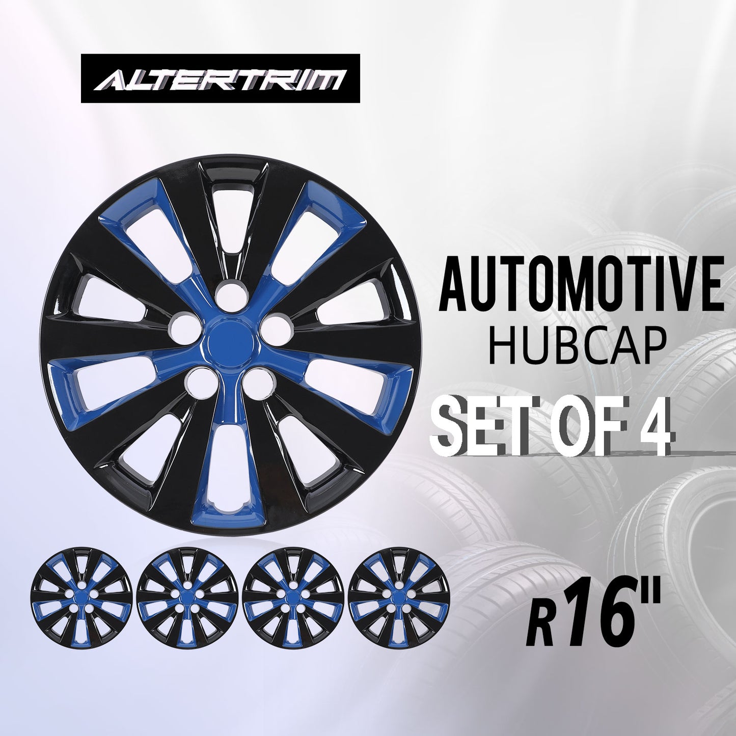 16 Inch Wheel Hubcaps for 2011-2017 Nissan Leaf/ 2013-2019 Nissan Sentra - Black Lacquer & Blue Lacquer
