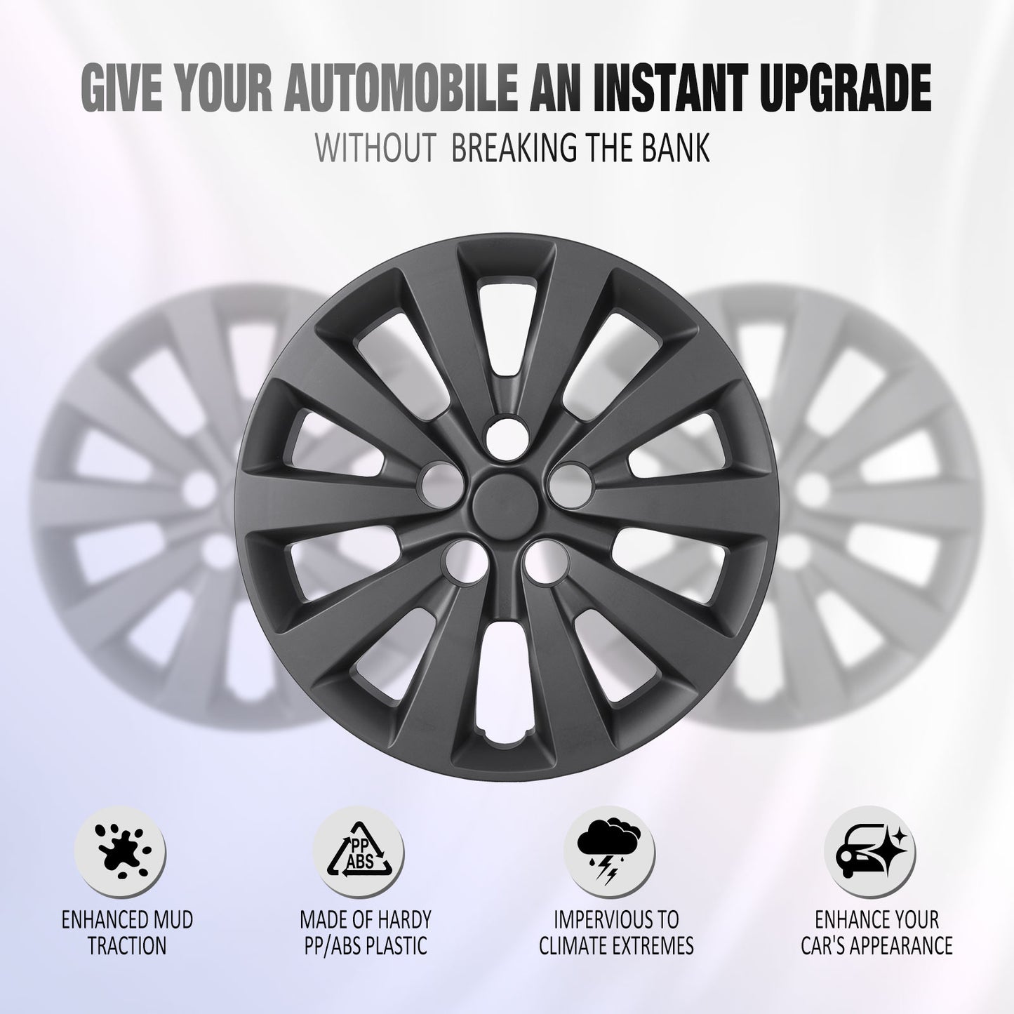 16 Inch Wheel Hubcaps for 2011-2017 Nissan Leaf/ 2013-2019 Nissan Sentra - Matte Black