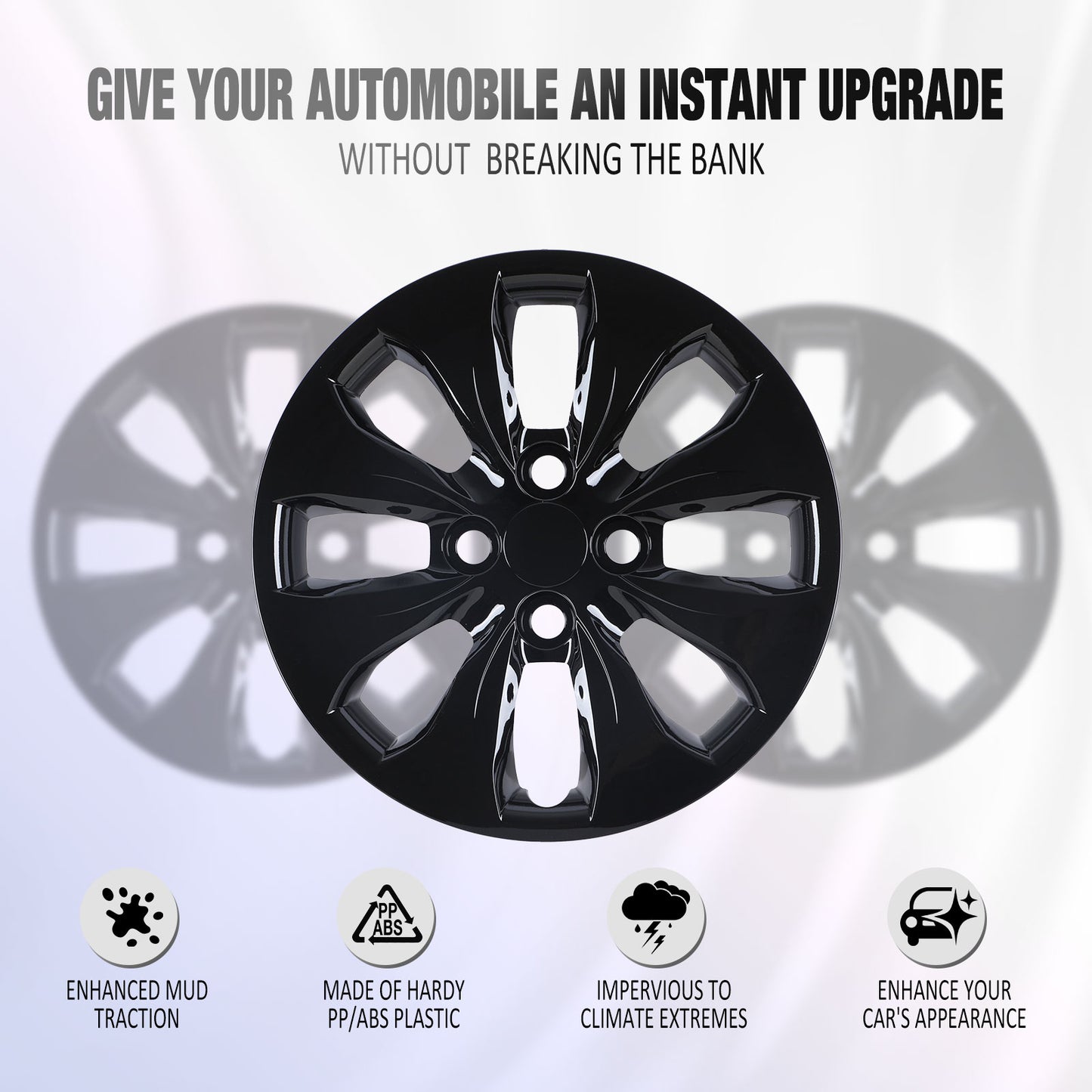 14 Inch Wheel Hubcaps for 2012-2017 Hyundai Accent Hatchback/Sedan - Black Lacquer