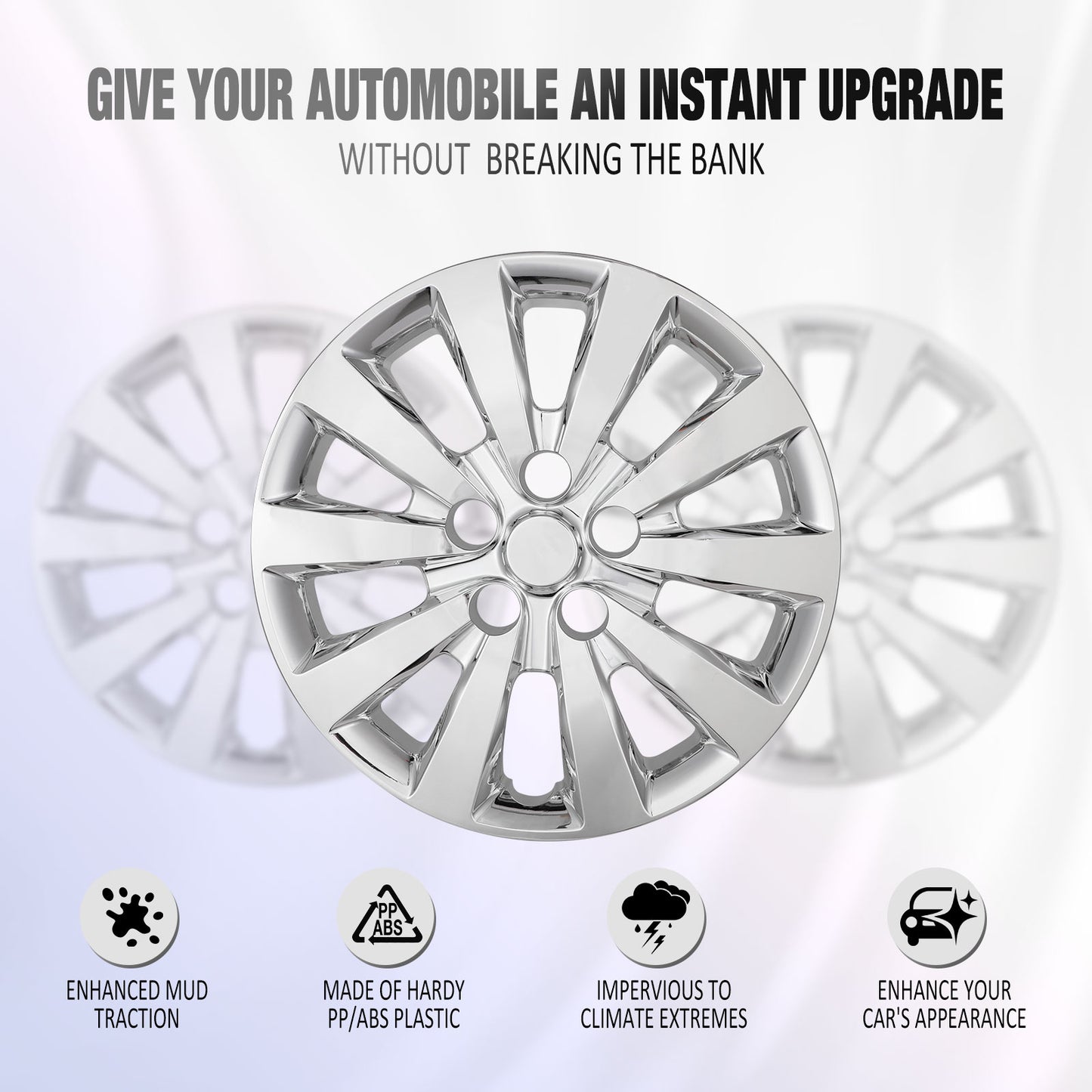 16 Inch Wheel Hubcaps for 2011-2017 Nissan Leaf/ 2013-2019 Nissan Sentra - Chrome