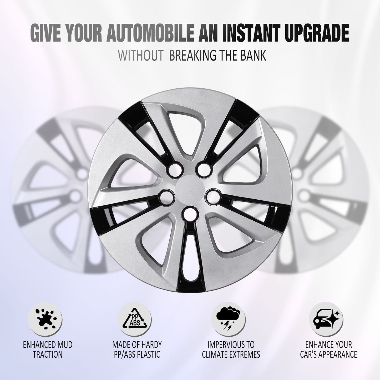 15 Inch Wheel Hubcaps for 2016-2022 TOYOTA Prius/ 2020-2024 TOYOTA Corolla - Silver Lacquer & Black Lacquer