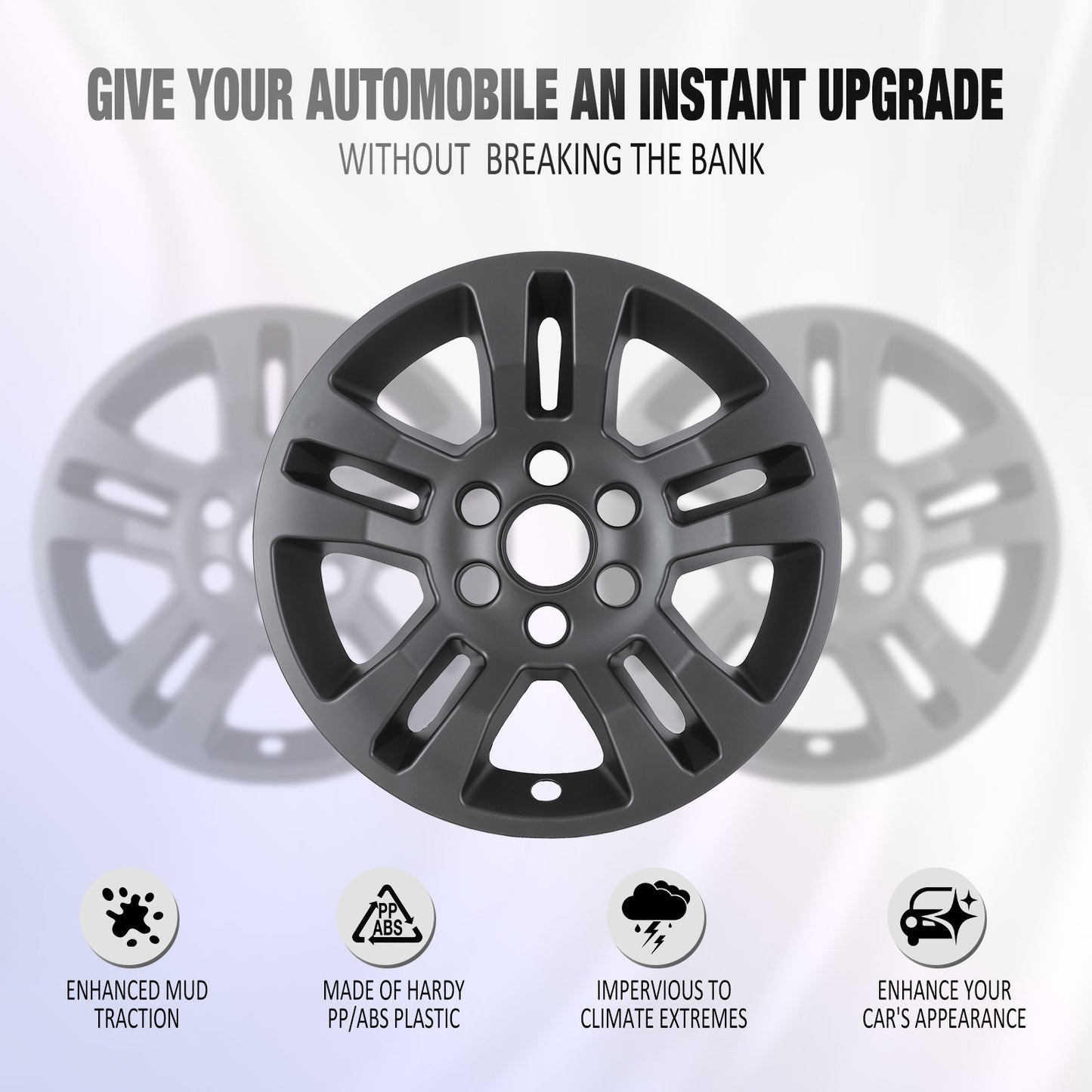 18 Inch Wheel Skins for 2014-2019 Chevy Silverado 1500/2015-2020 Chevy Suburban and Tahoe - Matte Black
