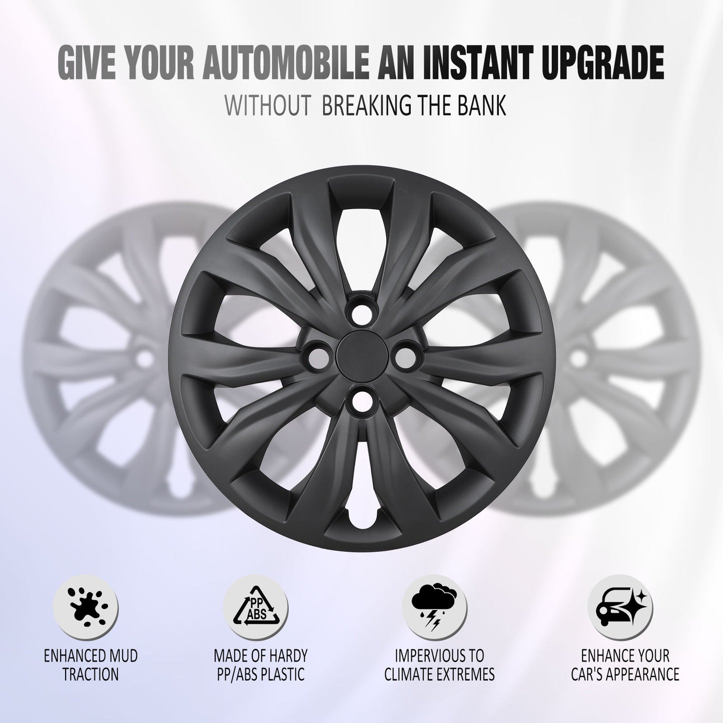 15 Inch Wheel Hubcaps for 2018-2022 Hyundai Accent/2018-2023 KIA Rio - Matte Black