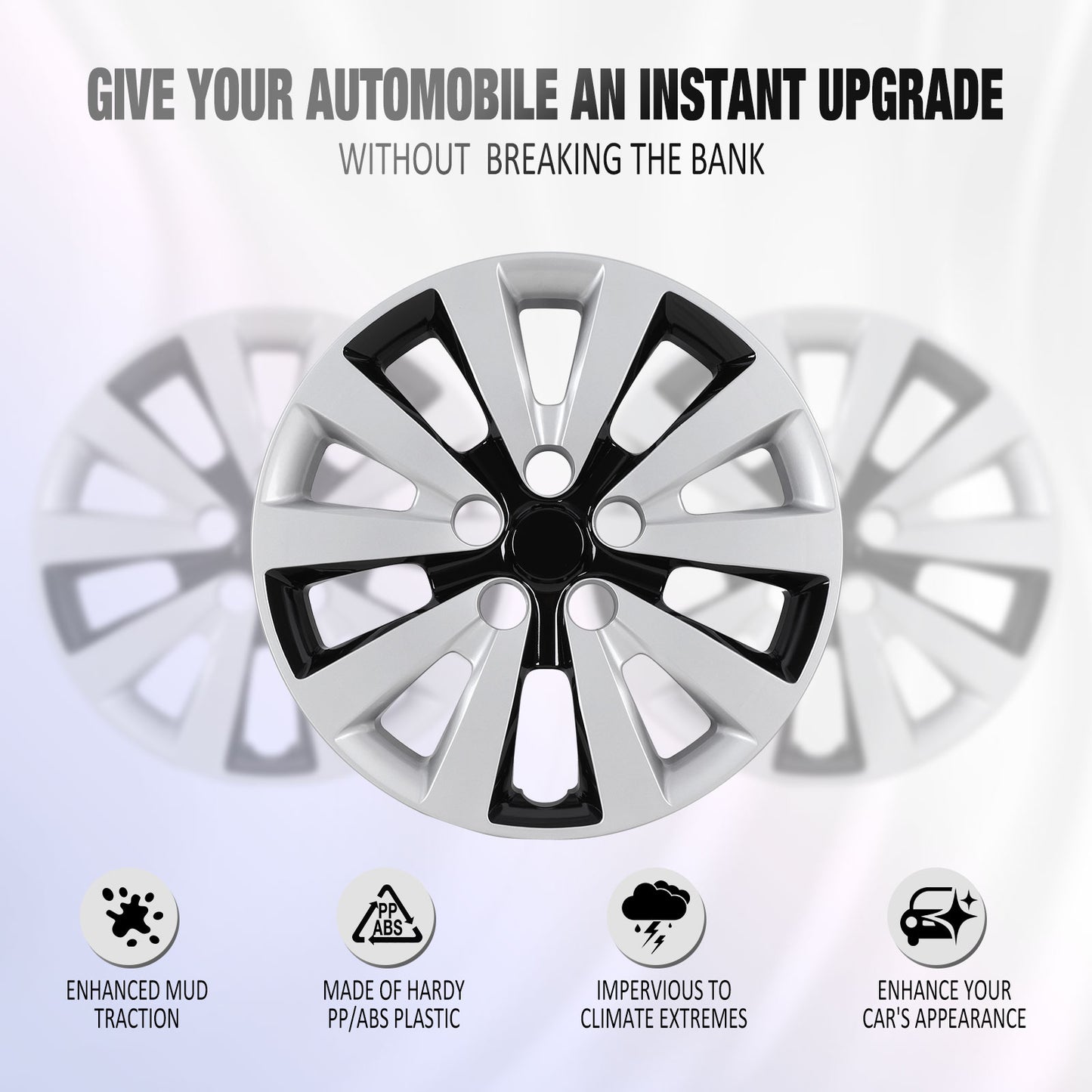 16 Inch Wheel Hubcaps for 2011-2017 Nissan Leaf/ 2013-2019 Nissan Sentra - Silver Lacquer & Black Lacquer