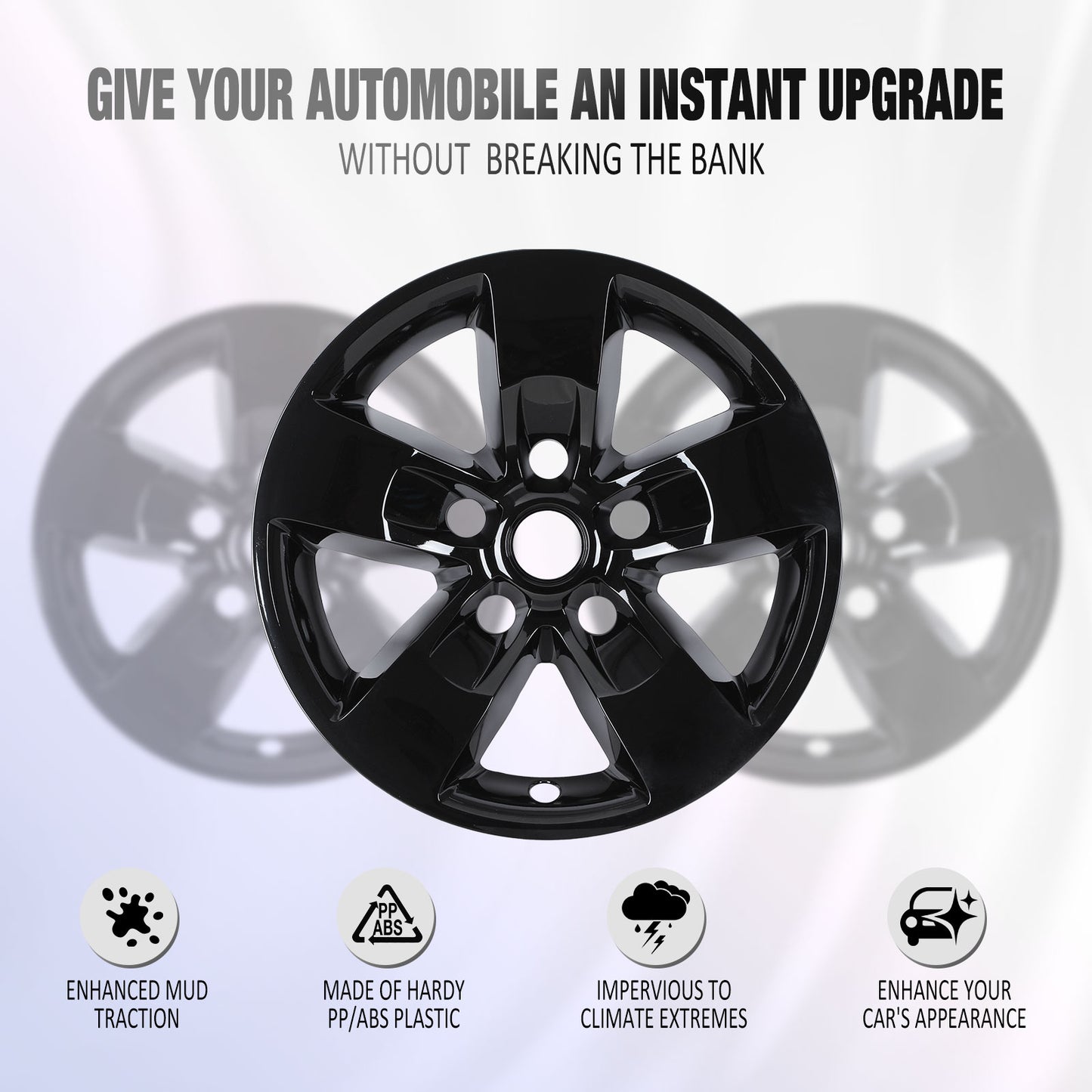 17 Inch Wheel Skins for 2013-2018 Dodge Ram 1500 & 2019-2023 Ram 1500 Classic - Black Lacquer