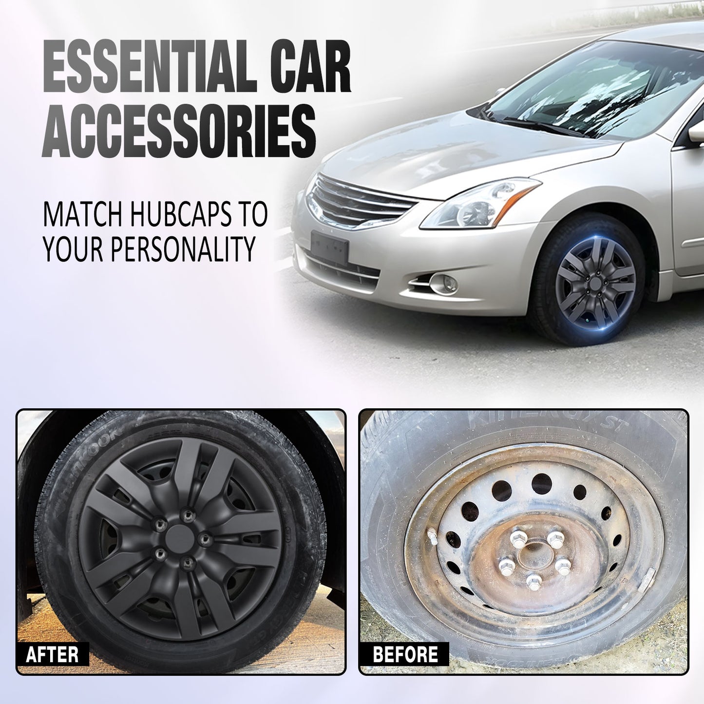 16 Inch Wheel Hubcaps for 2007-2012 Nissan Altima Sedan/2008-2009 Nissan Altima Coupe - Matte Black