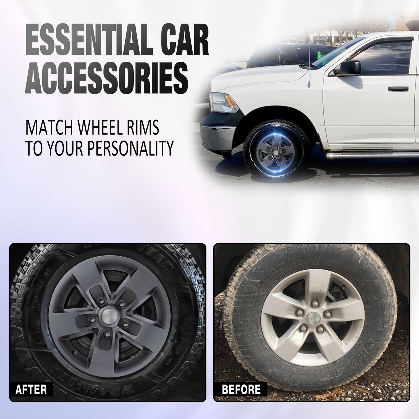 17 Inch Wheel Skins for 2013-2018 Dodge Ram 1500 & 2019-2023 Ram 1500 Classic - Matte Black
