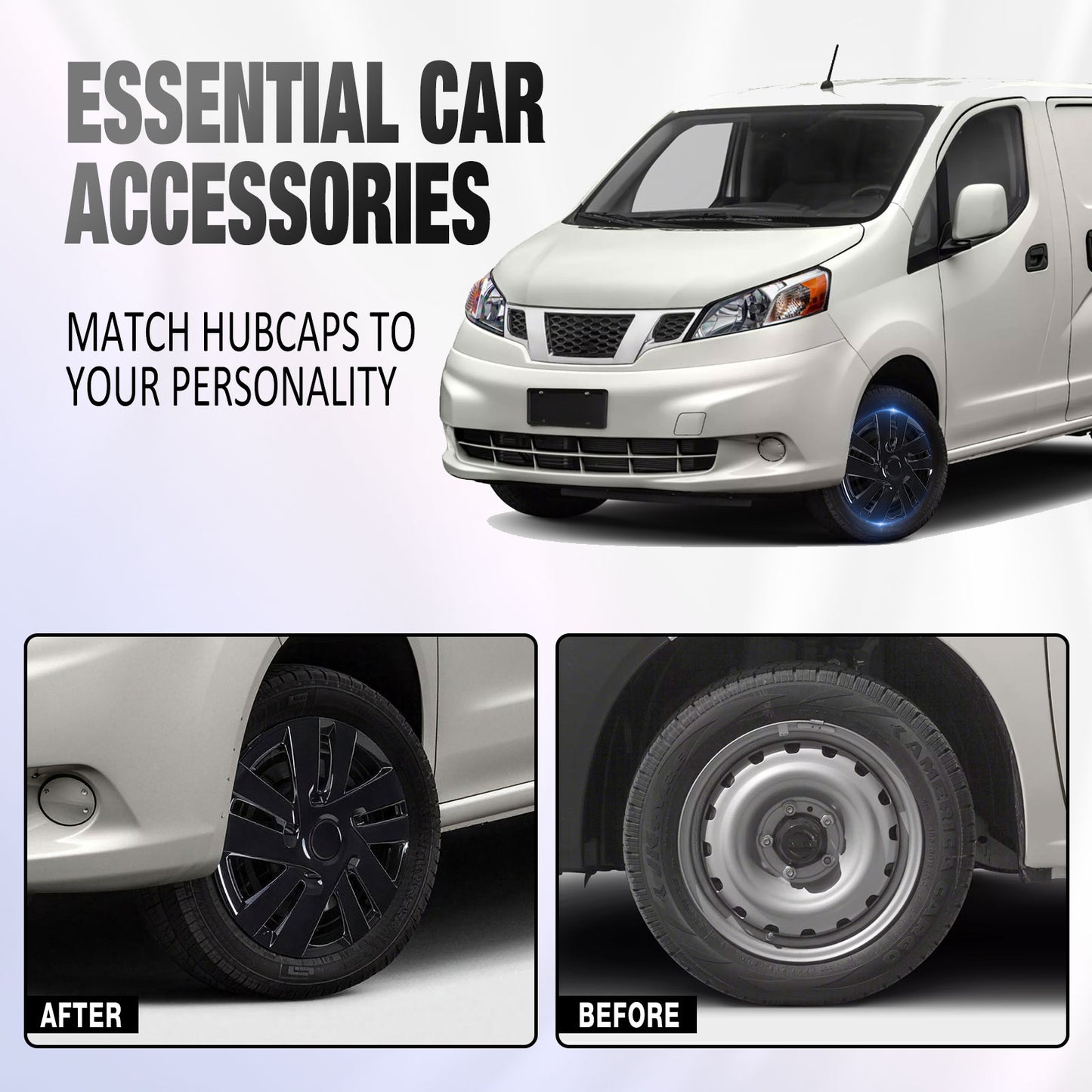 15 Inch Wheel Hubcaps for 2013-2021 Nissan NV200 - Black Lacquer