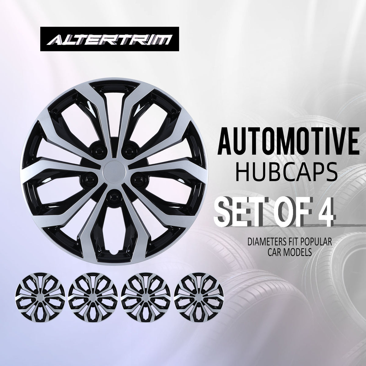 14 Inch Universal Hubcaps for Steel Wheel Rims Cover - Black Lacquer & Silver Lacquer