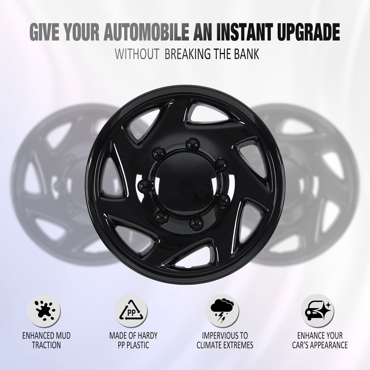 16 Inch Wheel Skins for 1992-2014 Ford E Series Van - Black Lacquer