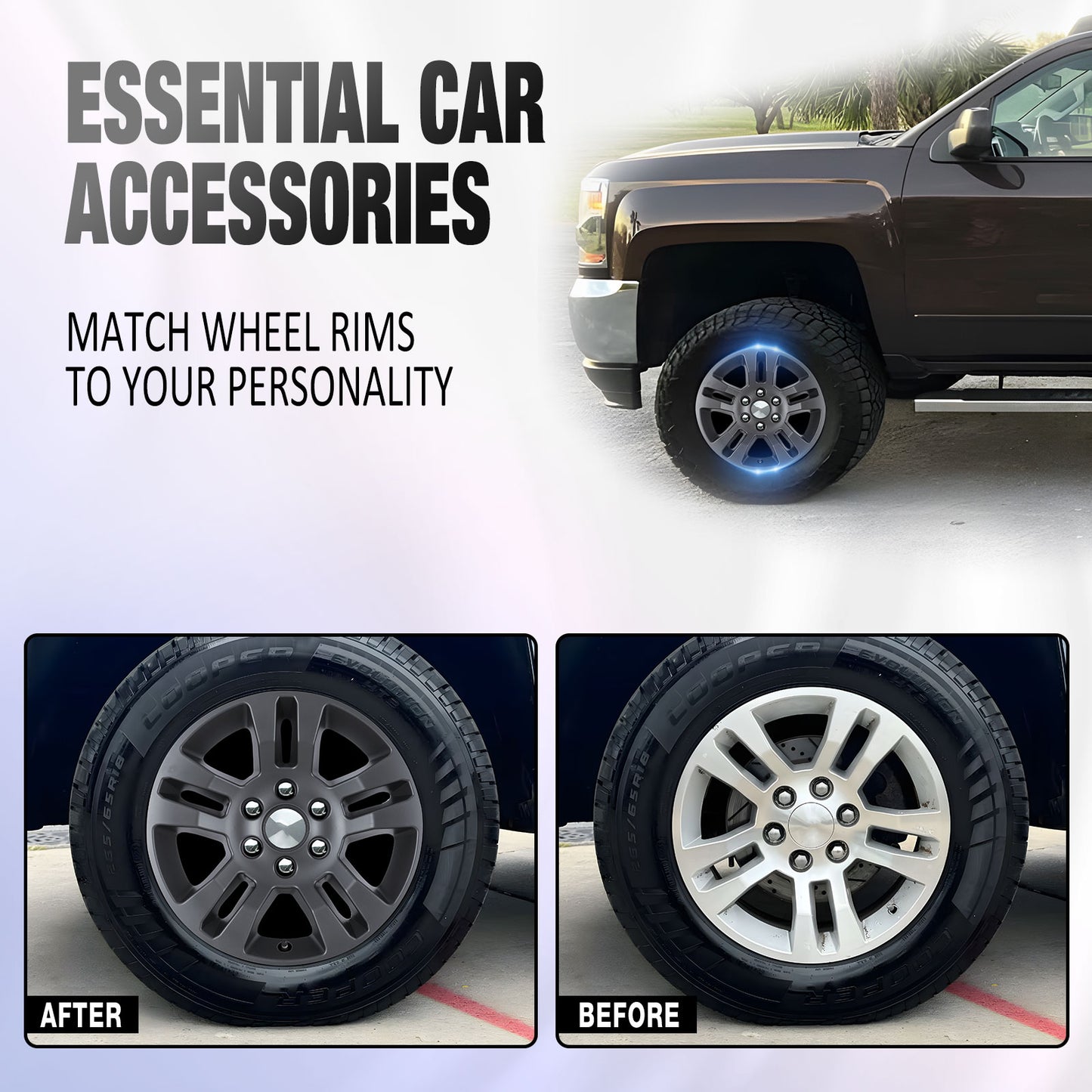18 Inch Wheel Skins for 2014-2019 Chevy Silverado 1500/2015-2020 Chevy Suburban and Tahoe - Matte Black