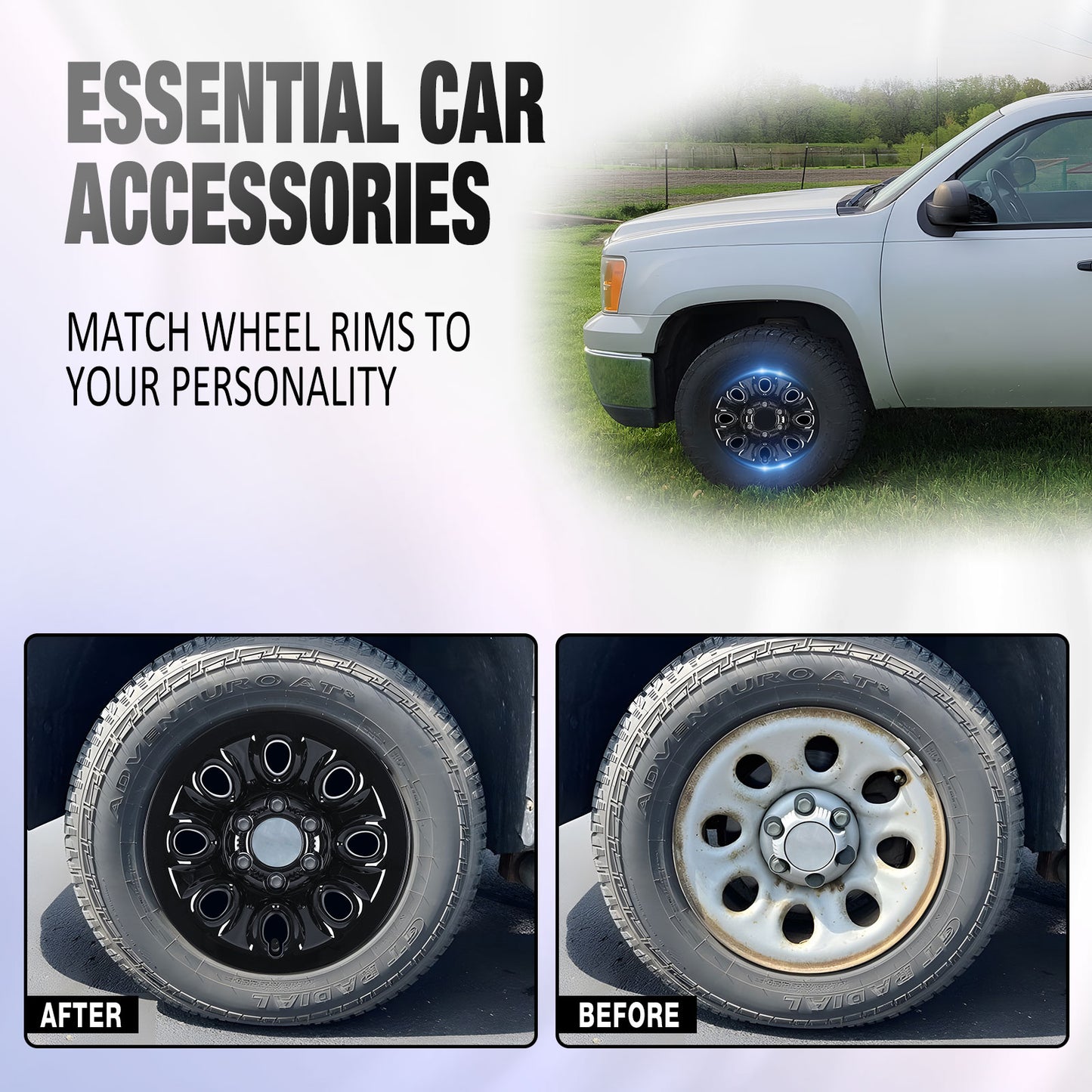17 Inch Wheel Skins for 05-13 Chevy Silverado GMC Sierra 1500 - Black Lacquer
