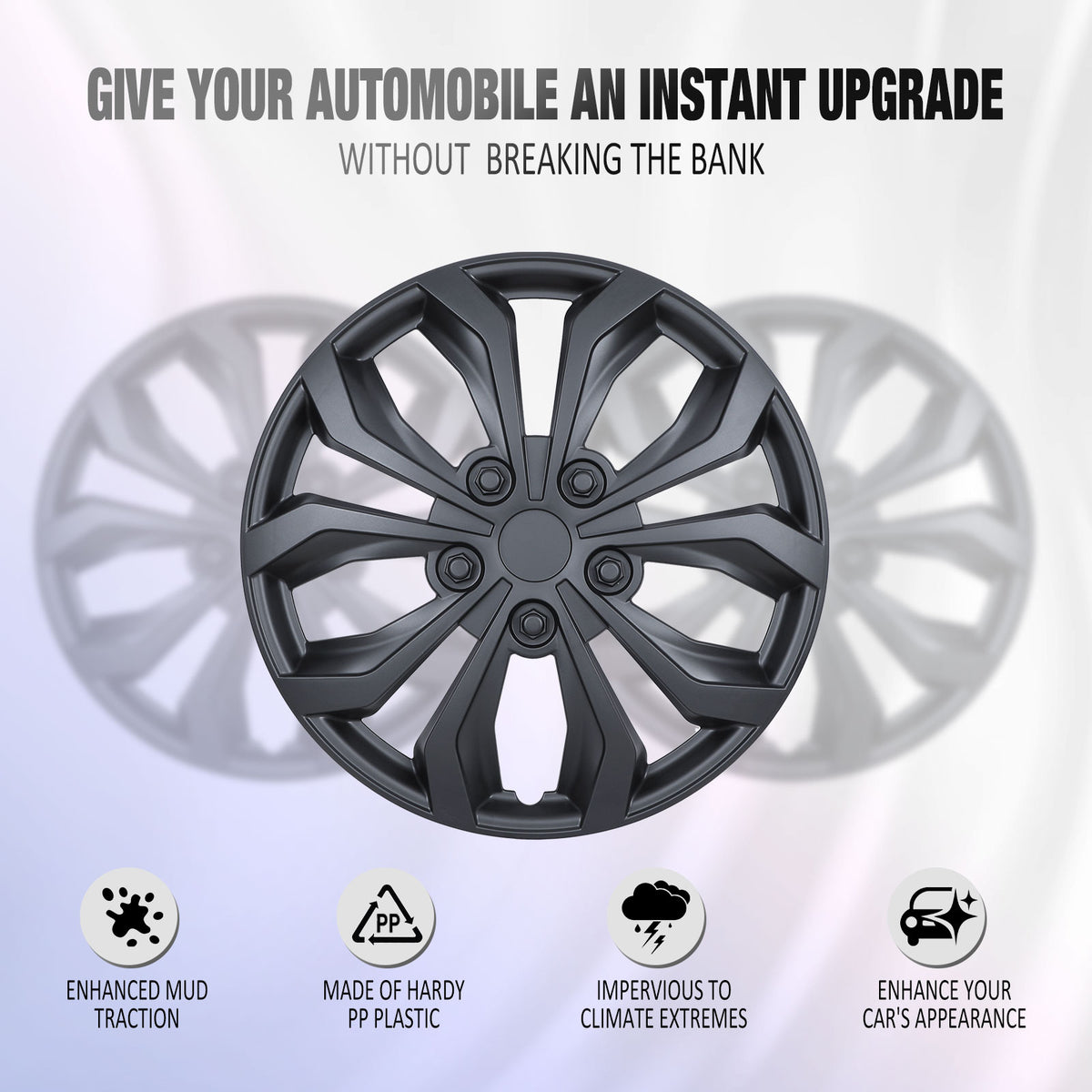 16 Inch Universal Hubcaps for Steel Wheel Rims Cover - Matte Black
