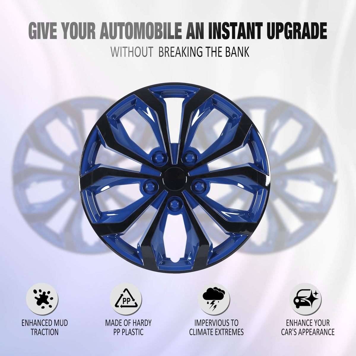 15 Inch Universal Hubcaps for Steel Wheel Rims Cover - Black Lacquer & Blue Lacquer