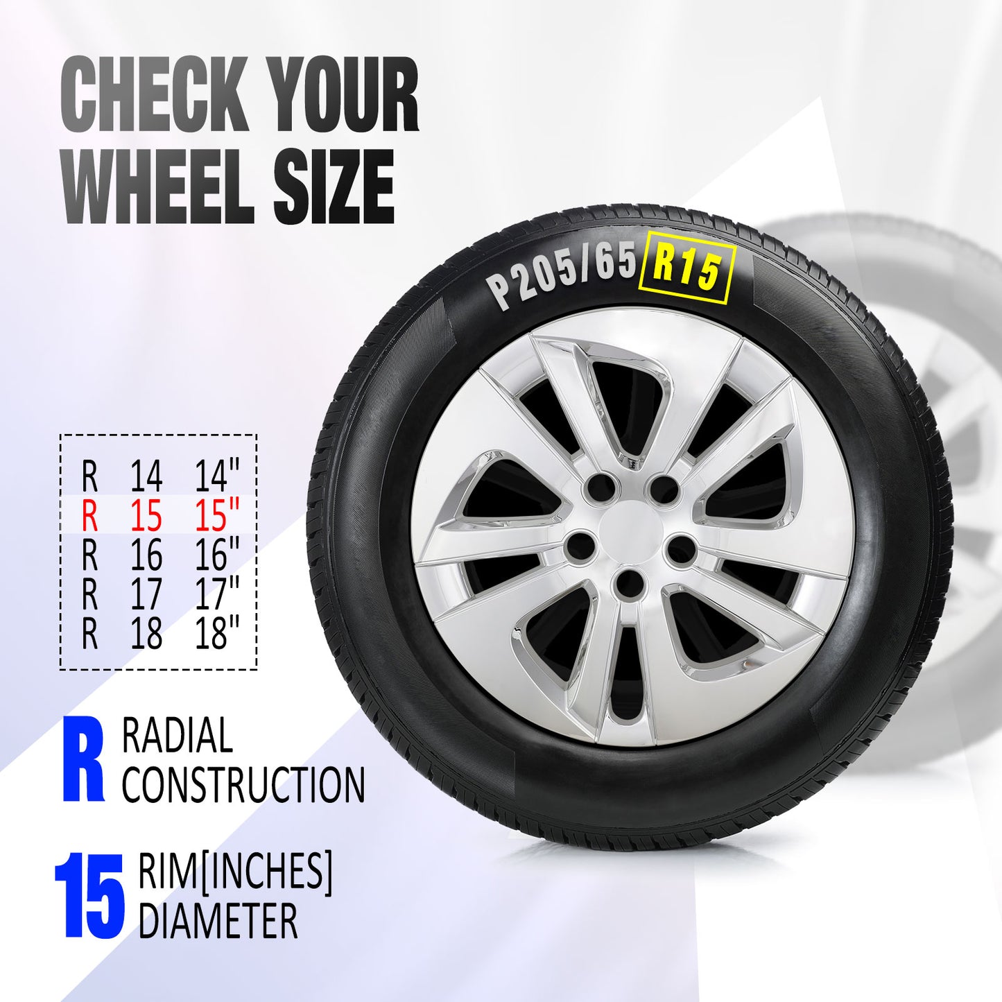 15 Inch Wheel Hubcaps for 2016-2022 TOYOTA Prius/ 2020-2024 TOYOTA Corolla - Chrome