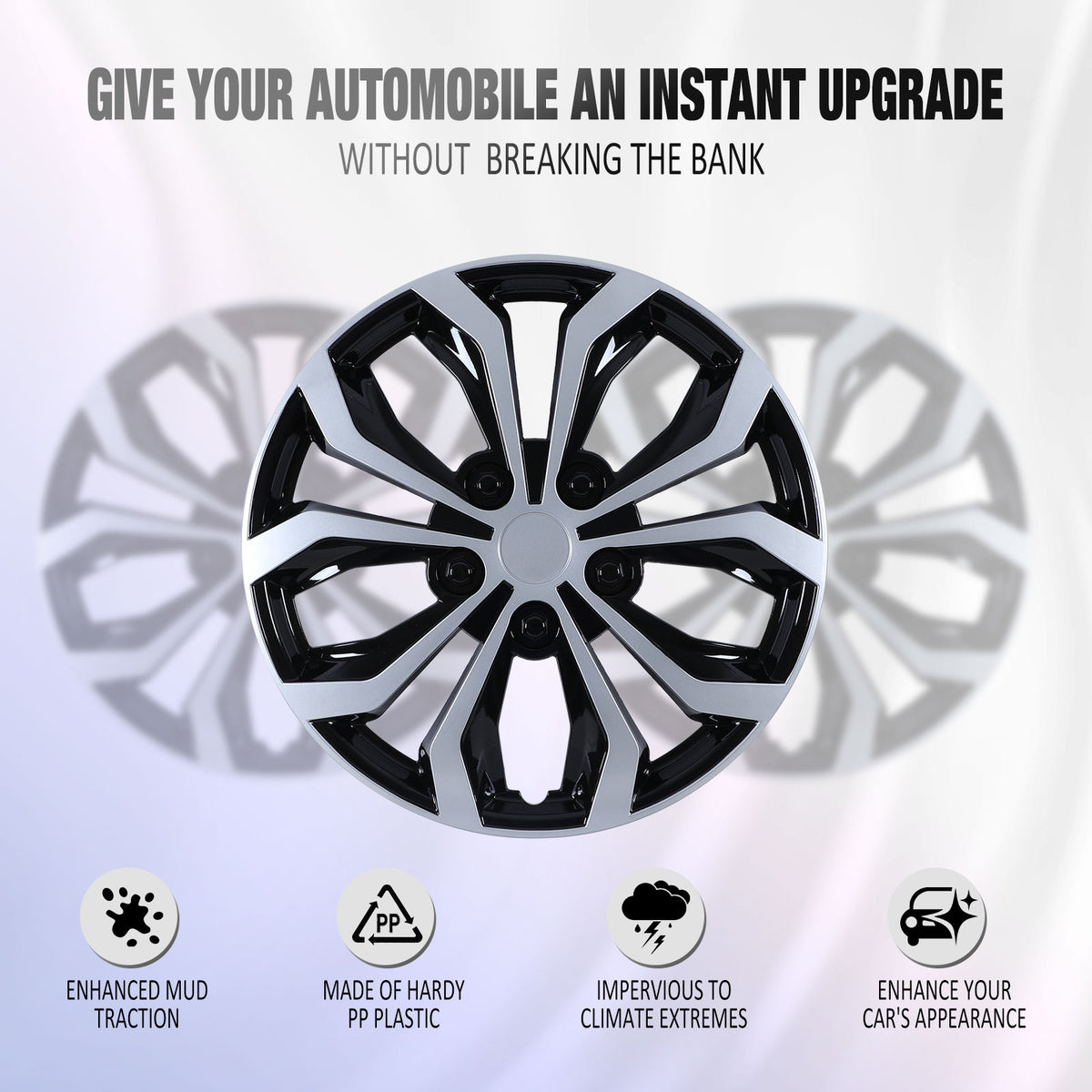 14 Inch Universal Hubcaps for Steel Wheel Rims Cover - Black Lacquer & Silver Lacquer