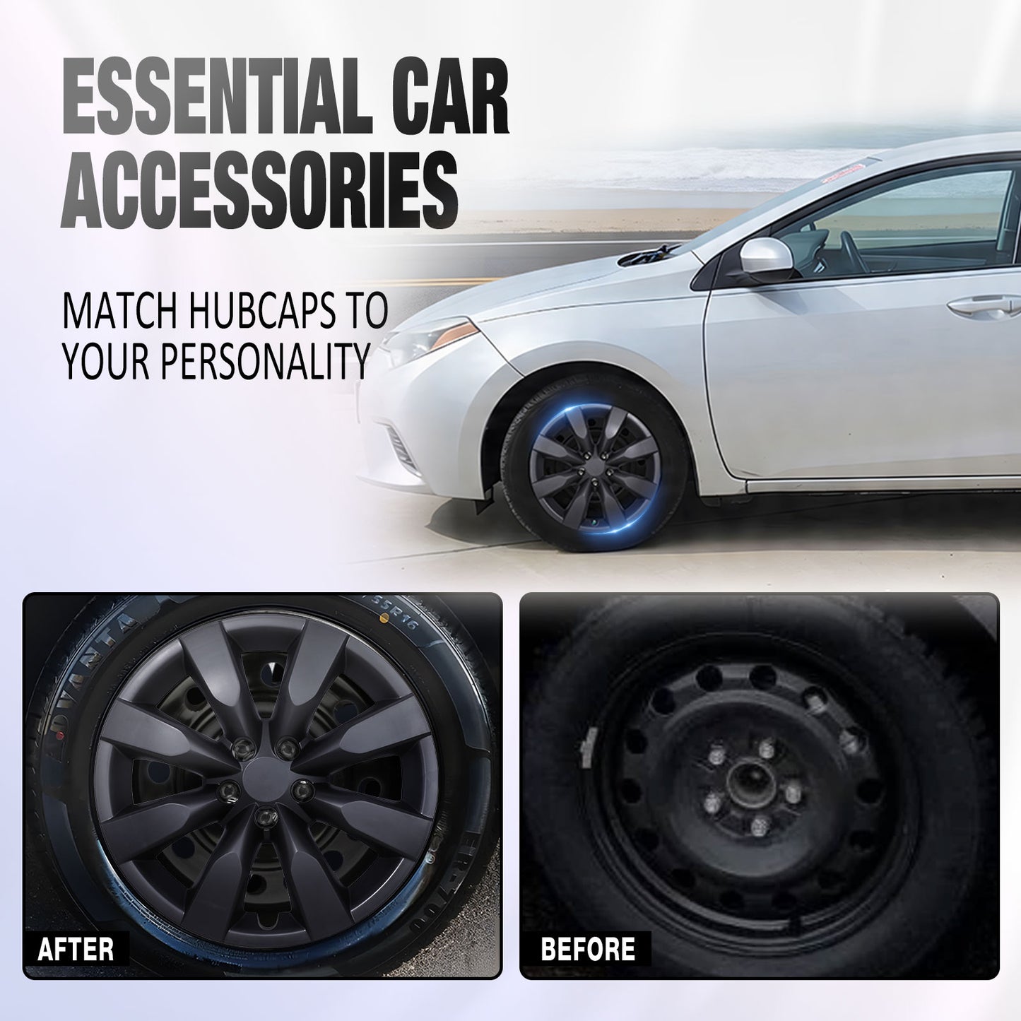 16 Inch Wheel Hubcaps for 2009-2019 TOYOTA Corolla and 2009-2014 TOYOTA Matrix - Matte Black