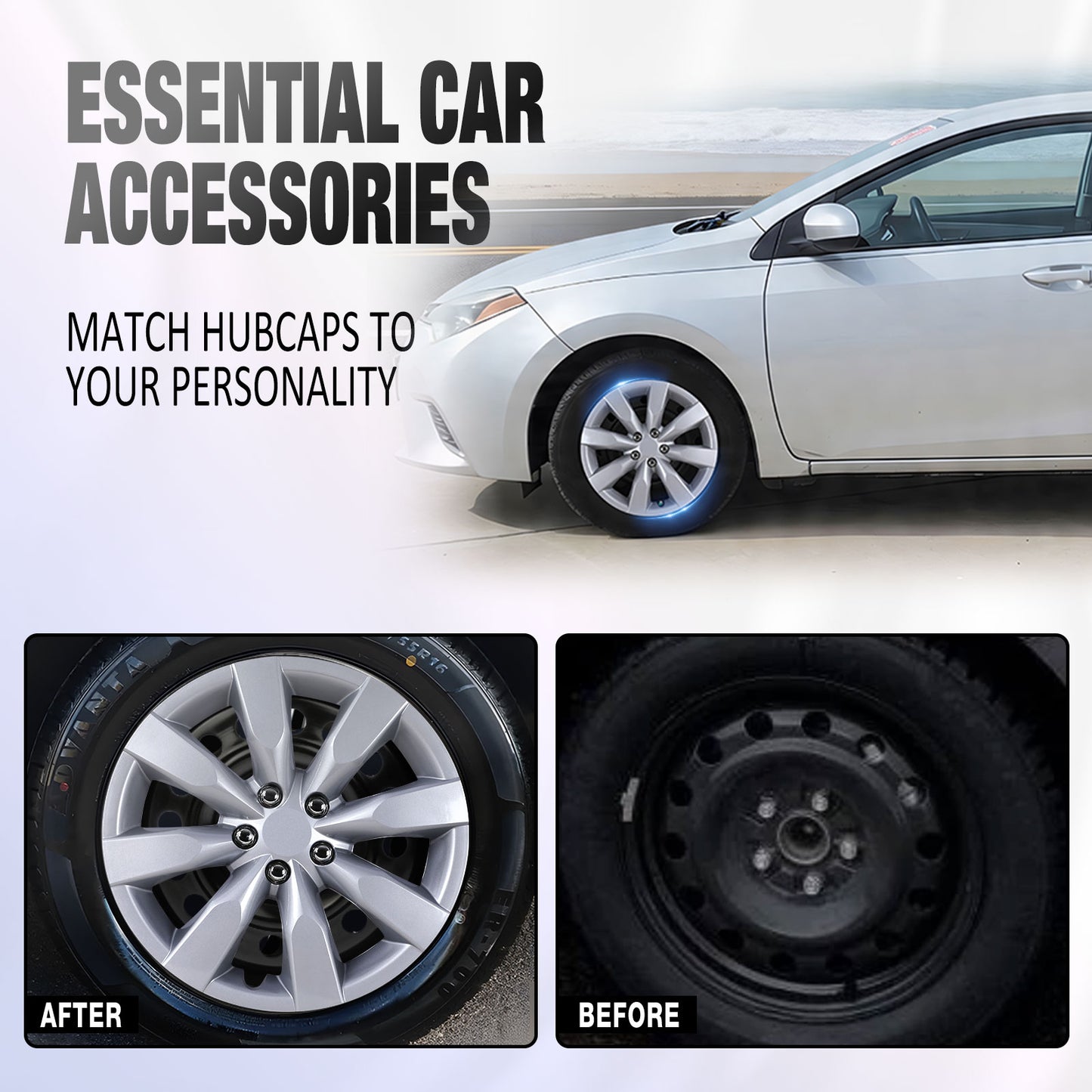 16 Inch Wheel Hubcaps for 2009-2019 TOYOTA Corolla and 2009-2014 TOYOTA Matrix w/decorative screws - Lacquer