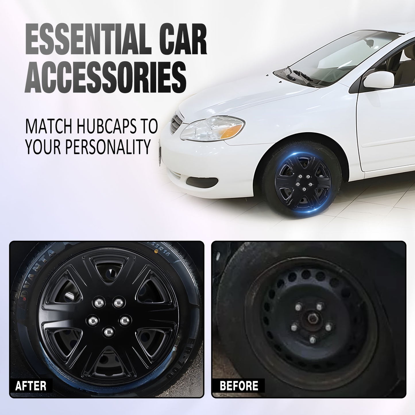 15 Inch Wheel Hubcaps for 2005-2008 TOYOTA Corolla w/decorative screws - Black Lacquer