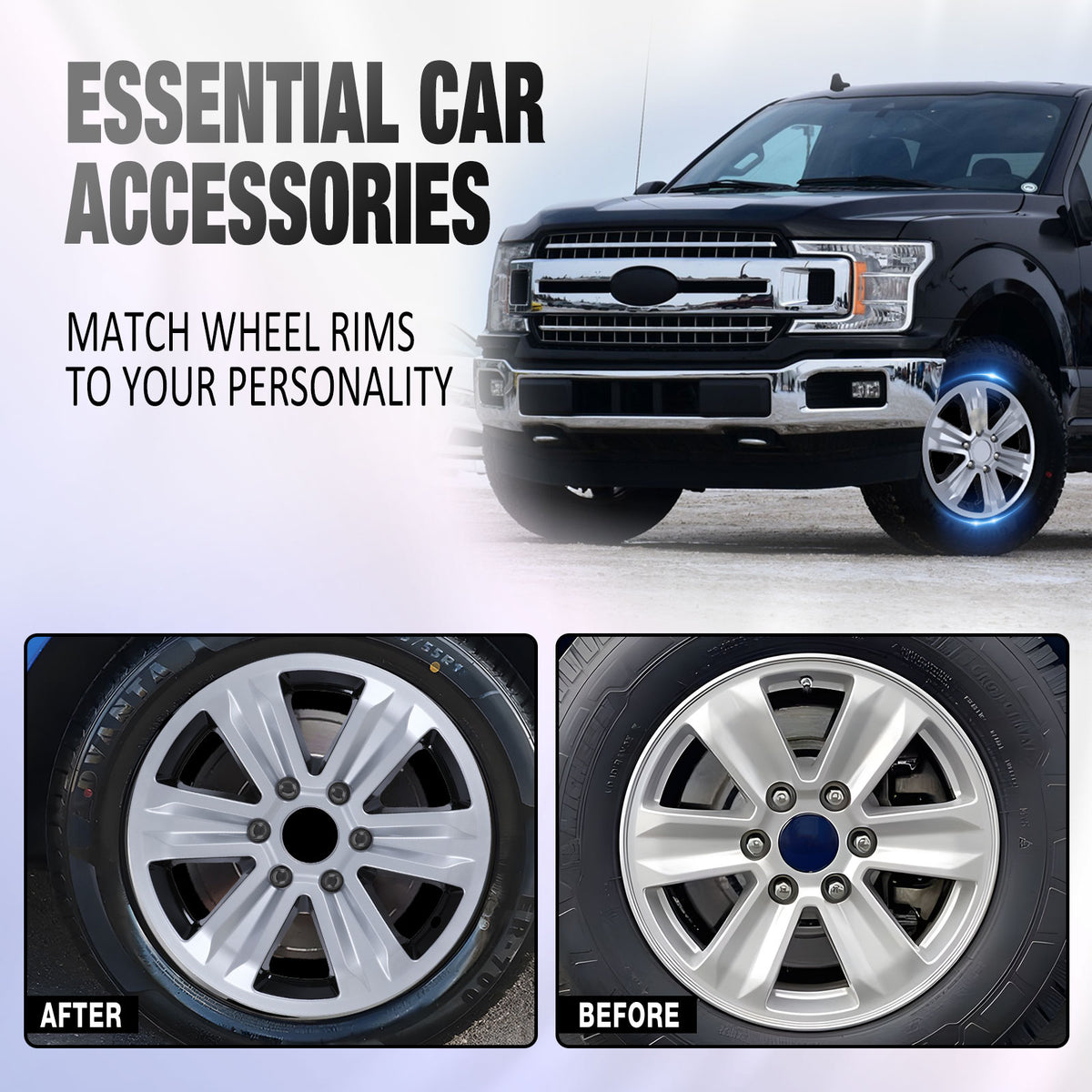 17 Inch Wheel Skins for 2015-2020 Ford F-150 - Silver Lacquer&Black Lacquer